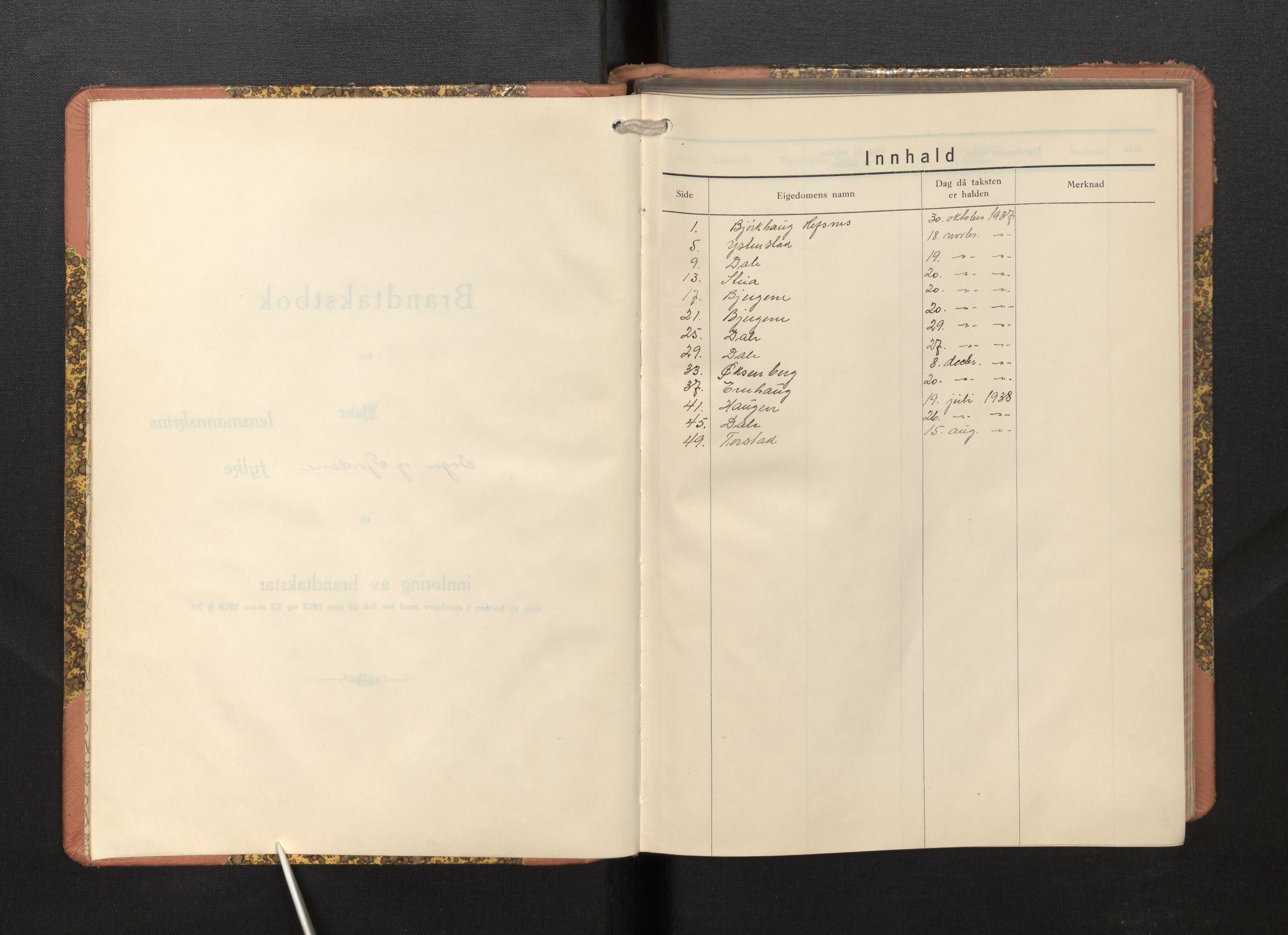 Lensmannen i Fjaler, AV/SAB-A-27201/0012/L0007: Branntakstprotokoll, skjematakst, 1937-1950