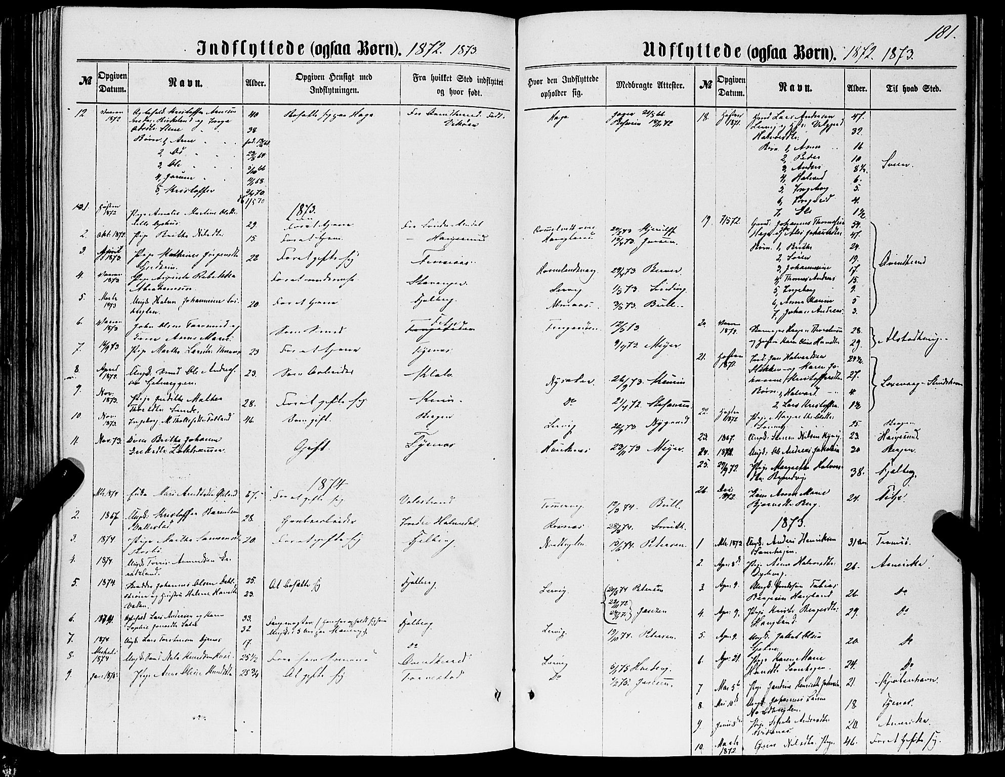 Stord sokneprestembete, SAB/A-78201/H/Haa: Parish register (official) no. B 1, 1862-1877, p. 181
