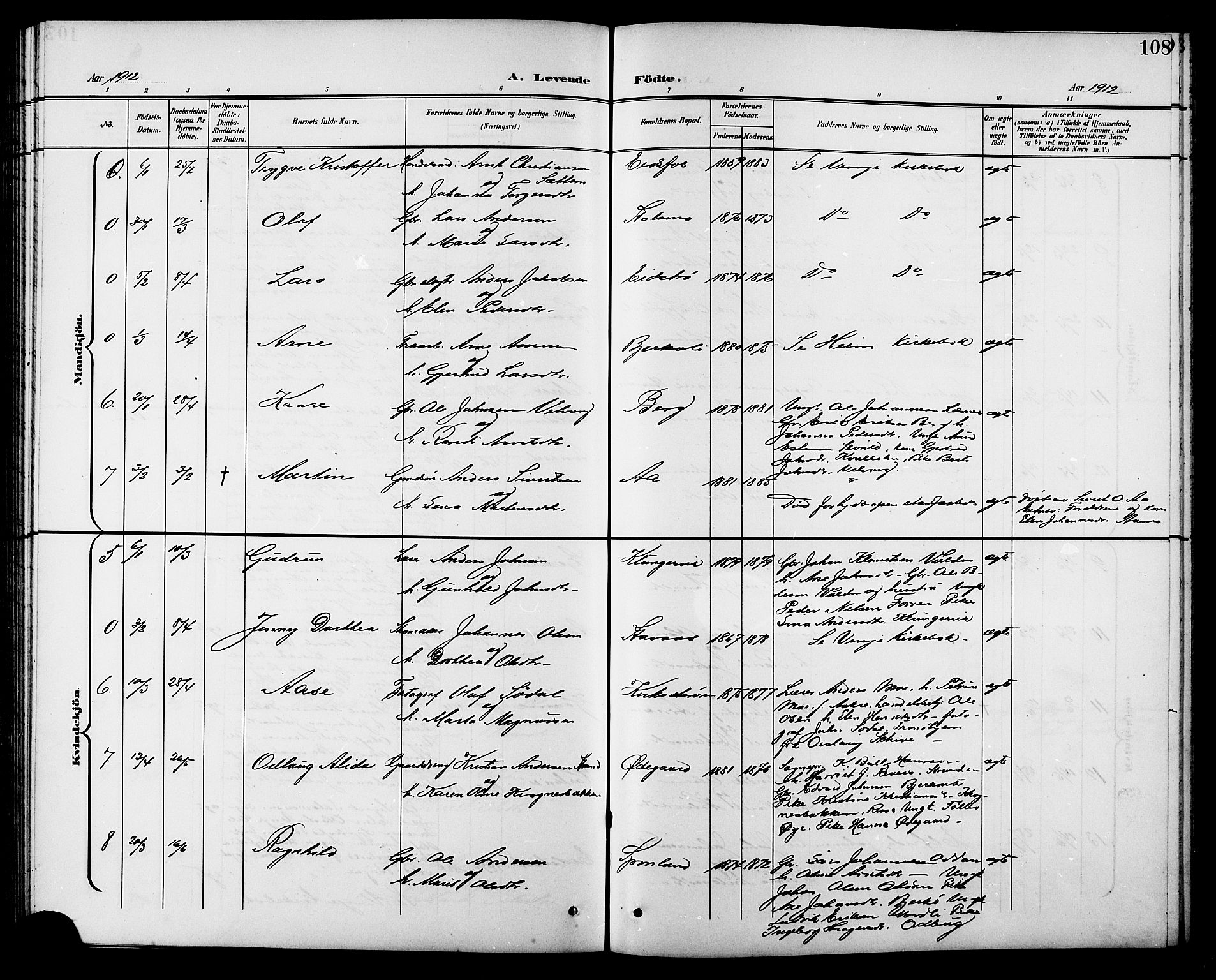 Ministerialprotokoller, klokkerbøker og fødselsregistre - Sør-Trøndelag, SAT/A-1456/630/L0505: Parish register (copy) no. 630C03, 1899-1914, p. 108