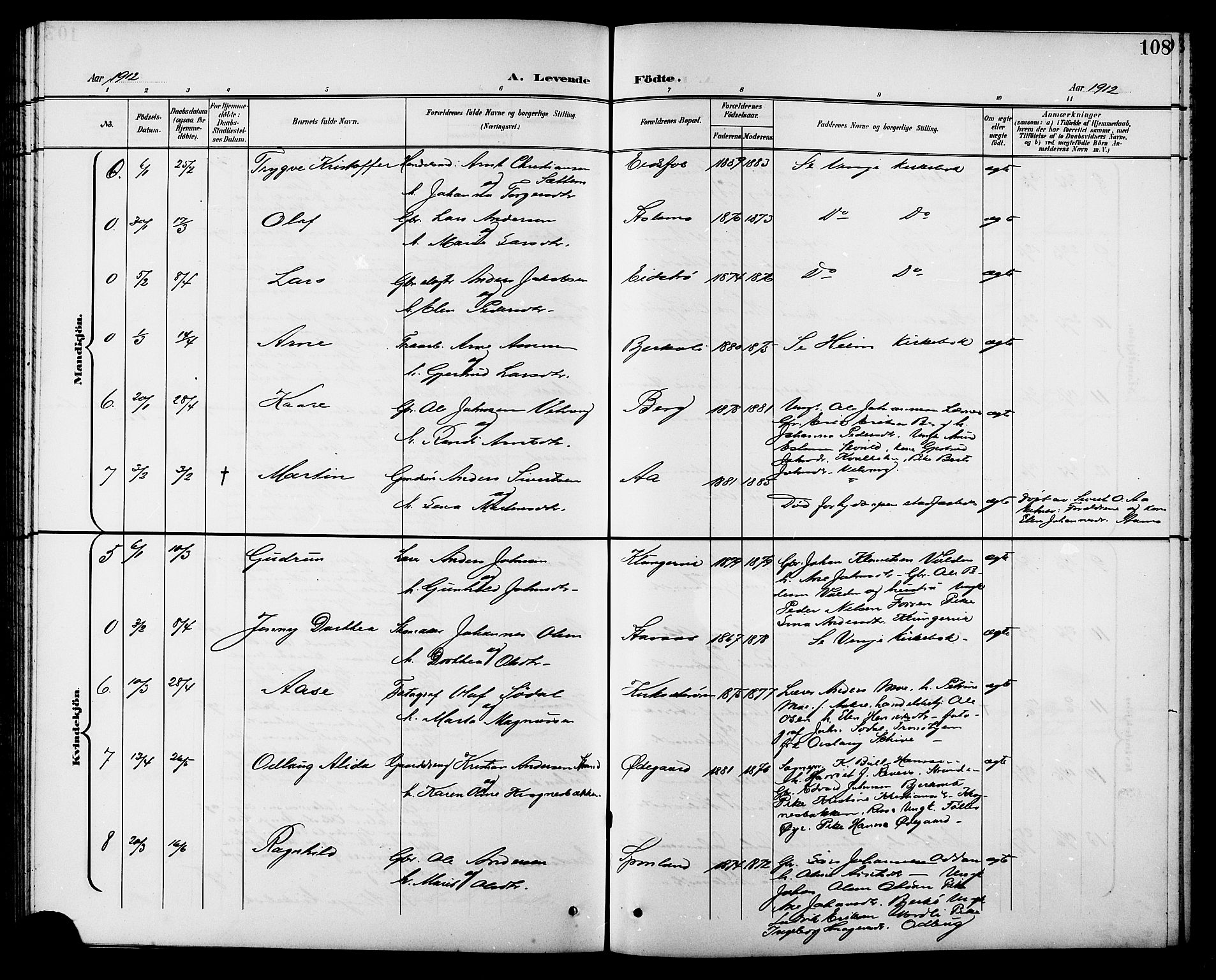 Ministerialprotokoller, klokkerbøker og fødselsregistre - Sør-Trøndelag, AV/SAT-A-1456/630/L0505: Parish register (copy) no. 630C03, 1899-1914, p. 108