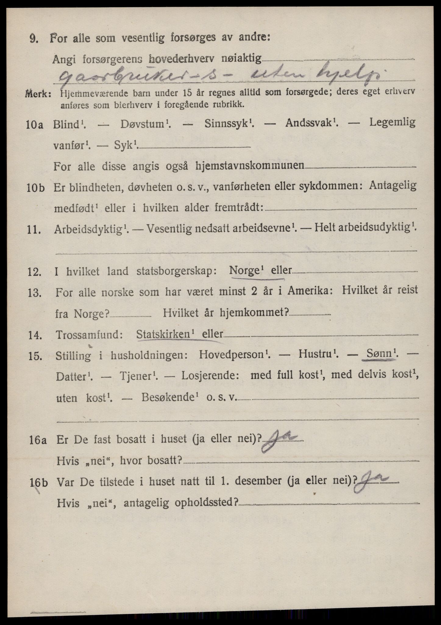 SAT, 1920 census for Stranda, 1920, p. 2622