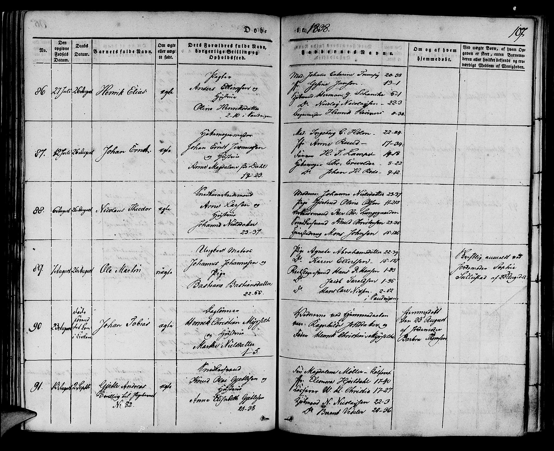 Korskirken sokneprestembete, AV/SAB-A-76101/H/Haa/L0015: Parish register (official) no. B 1, 1833-1841, p. 107