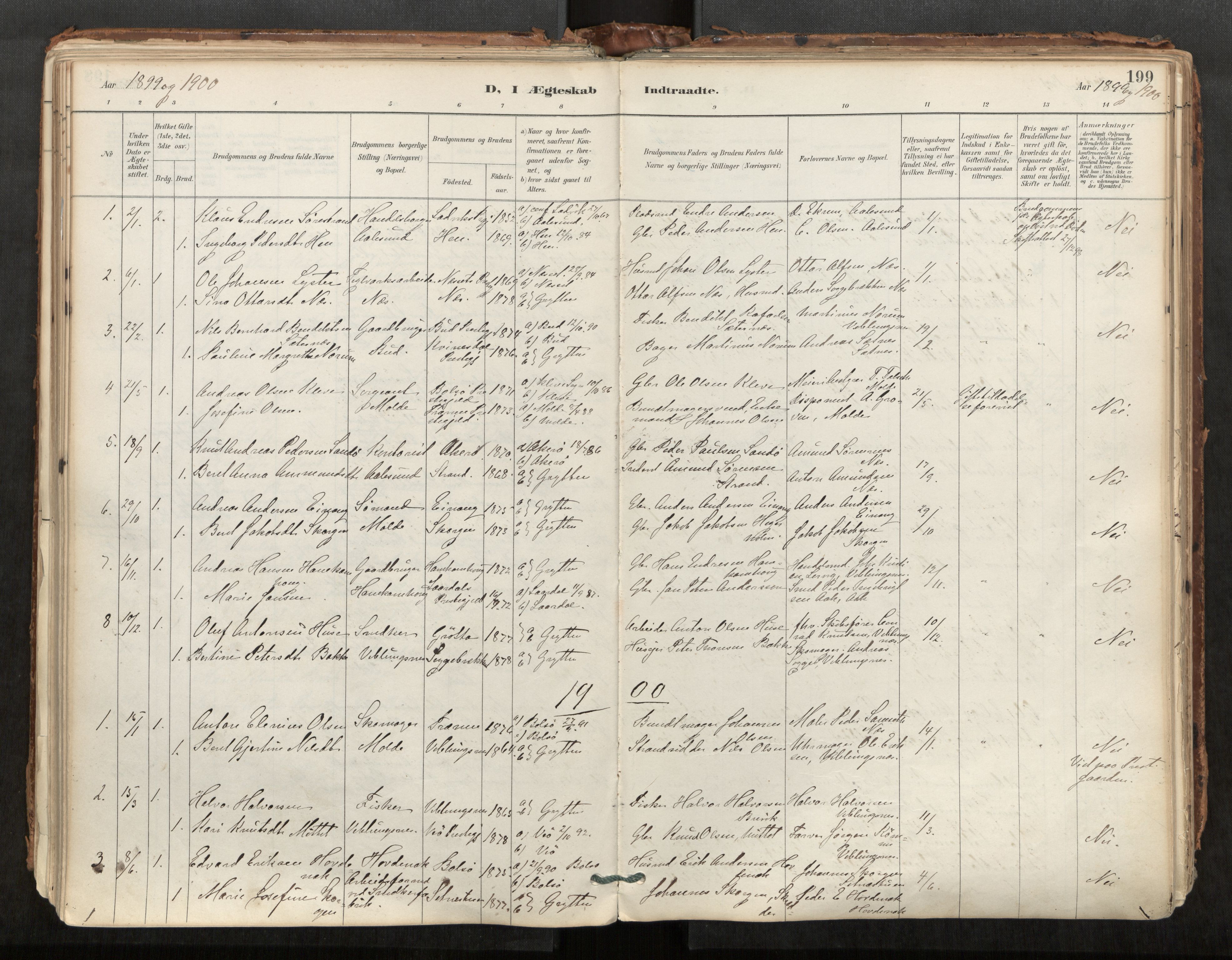 Ministerialprotokoller, klokkerbøker og fødselsregistre - Møre og Romsdal, SAT/A-1454/544/L0585: Parish register (official) no. 544A06, 1887-1924, p. 199