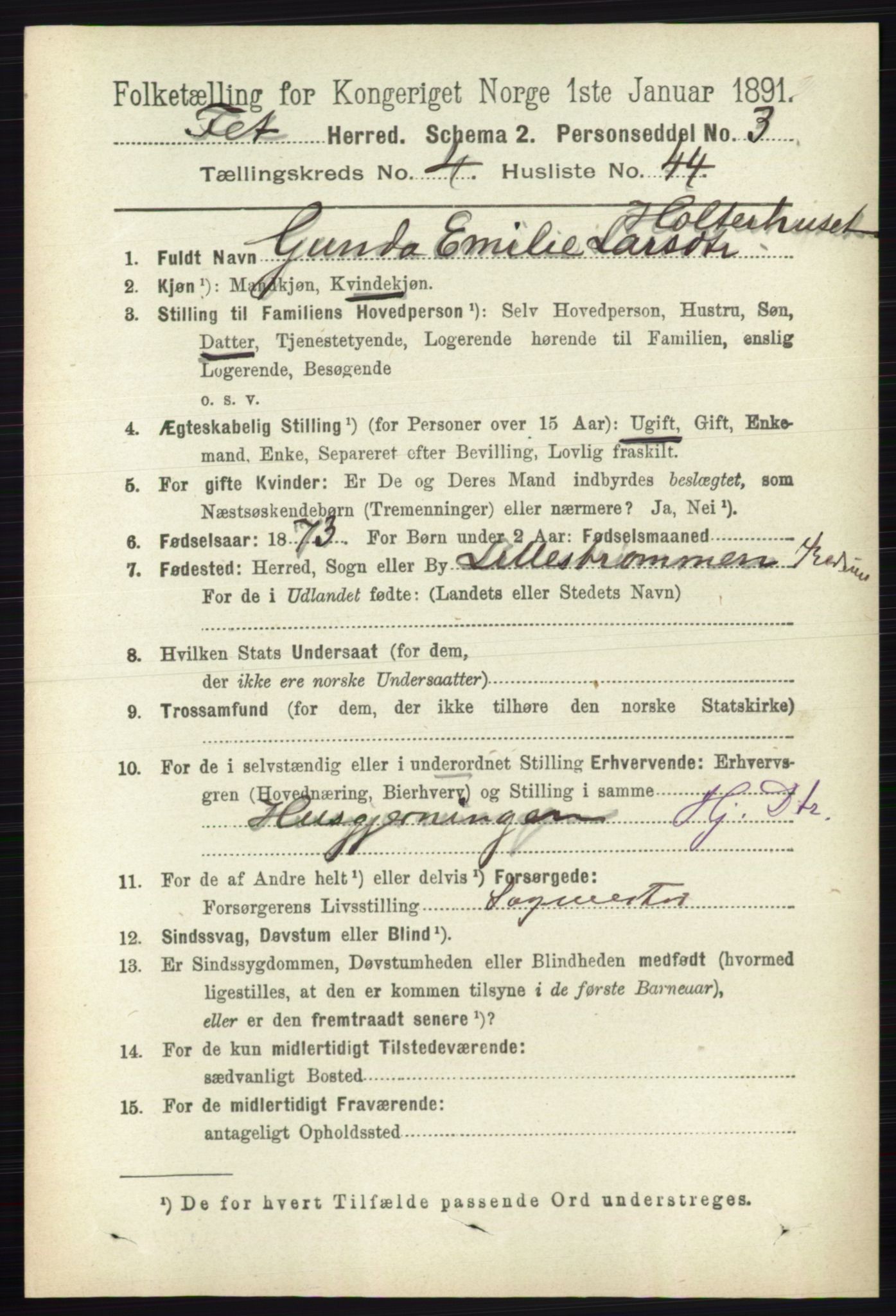 RA, 1891 census for 0227 Fet, 1891, p. 1521