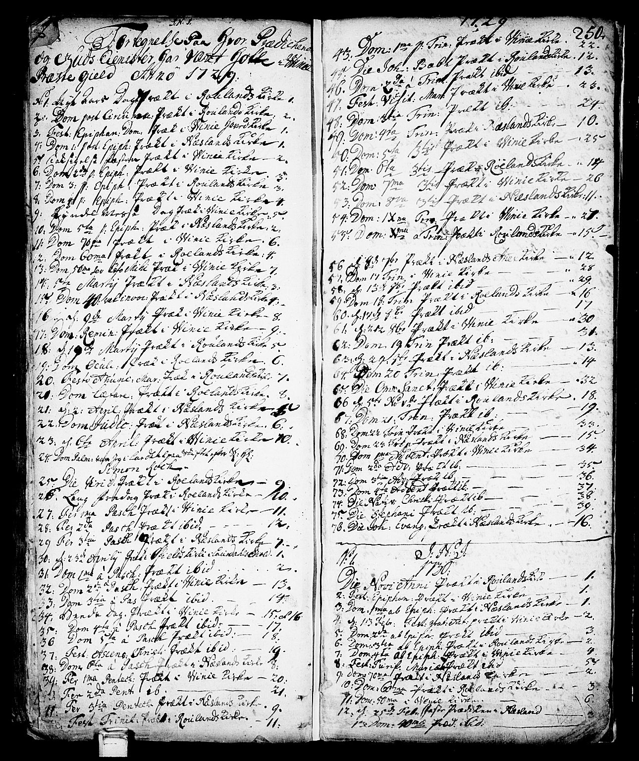 Vinje kirkebøker, SAKO/A-312/F/Fa/L0001: Parish register (official) no. I 1, 1717-1766, p. 250