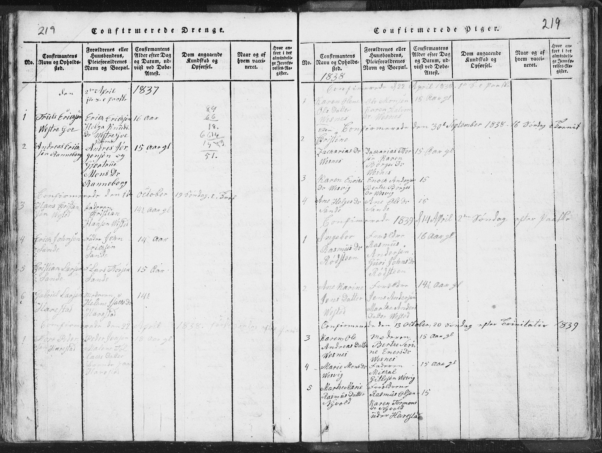 Hetland sokneprestkontor, SAST/A-101826/30/30BA/L0001: Parish register (official) no. A 1, 1816-1856, p. 219