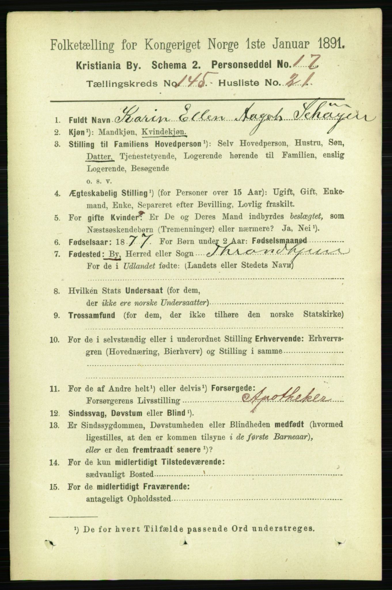 RA, 1891 census for 0301 Kristiania, 1891, p. 80000