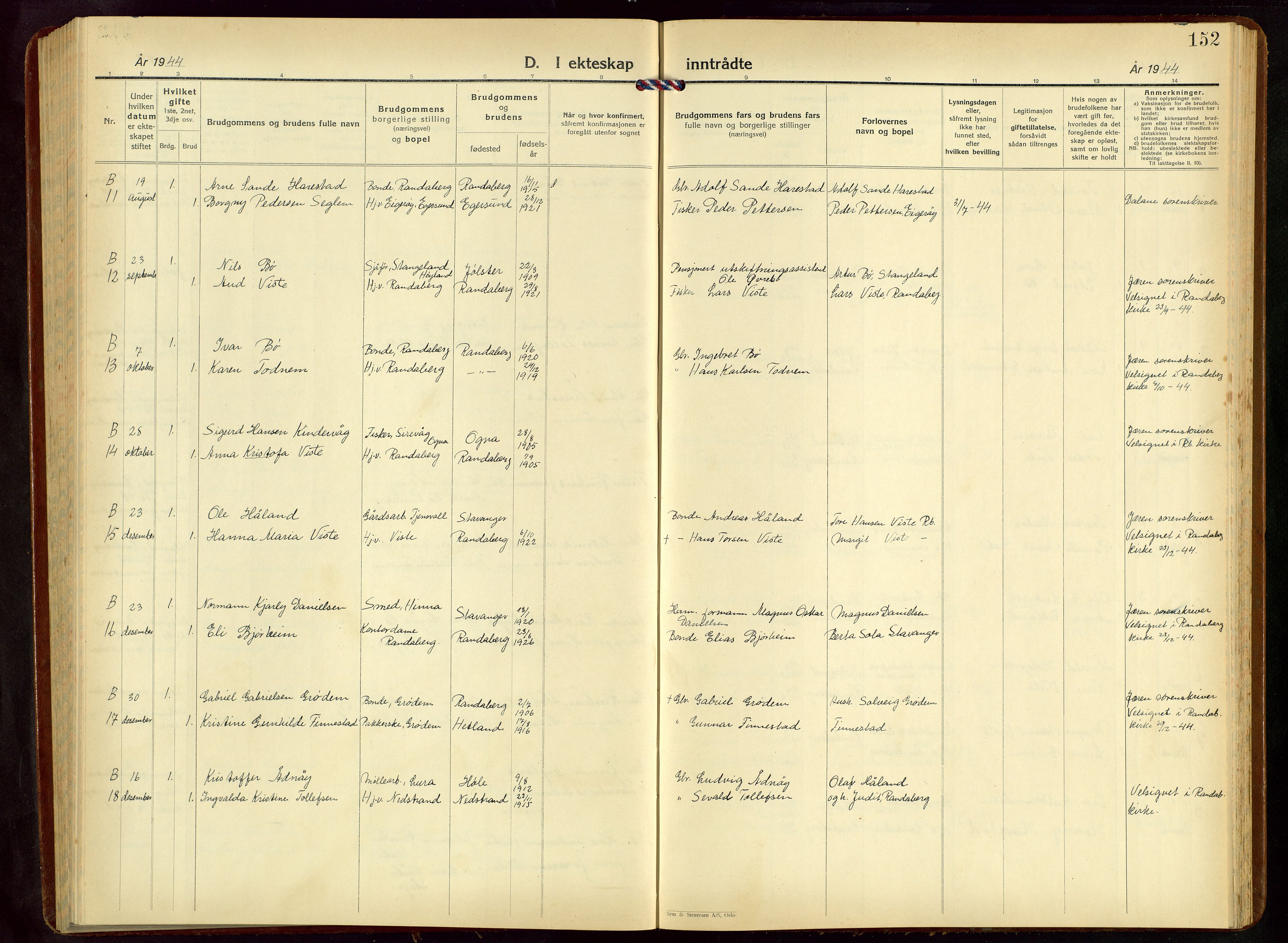 Hetland sokneprestkontor, AV/SAST-A-101826/30/30BB/L0015: Parish register (copy) no. B 15, 1940-1955, p. 152