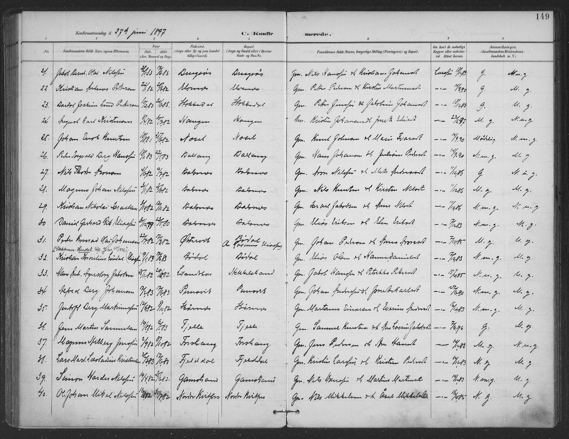 Ministerialprotokoller, klokkerbøker og fødselsregistre - Nordland, SAT/A-1459/863/L0899: Parish register (official) no. 863A11, 1897-1906, p. 149