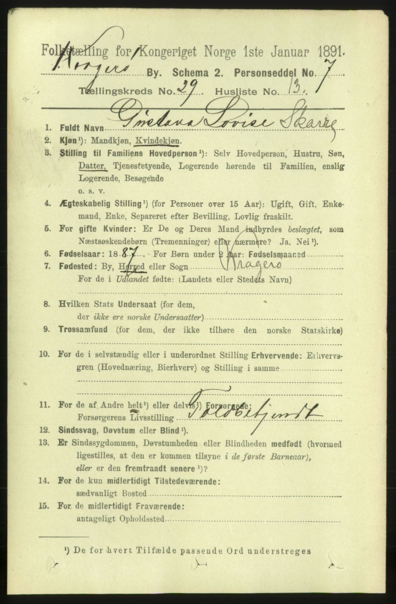 RA, 1891 census for 0801 Kragerø, 1891, p. 5554