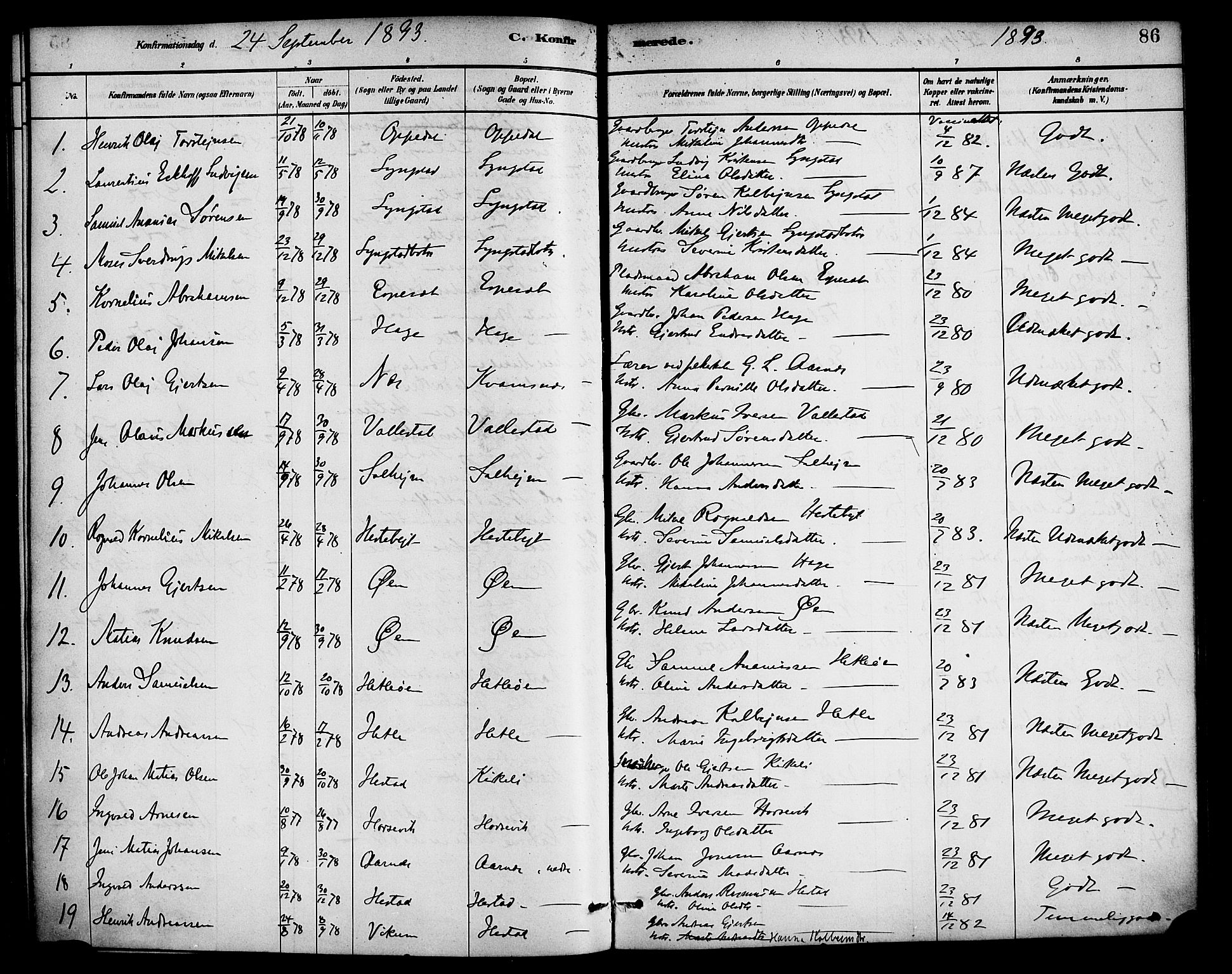 Gaular sokneprestembete, AV/SAB-A-80001/H/Haa: Parish register (official) no. D 1, 1882-1899, p. 86