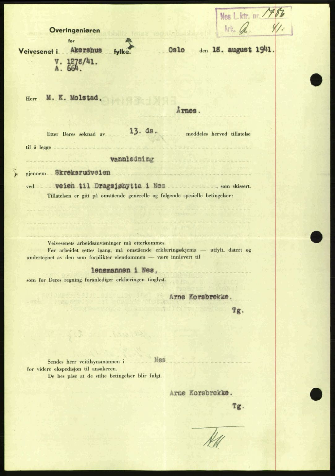 Nes tingrett, AV/SAO-A-10548/G/Gb/Gbb/L0012: Mortgage book no. 56, 1941-1942, Diary no: : 1095/1941