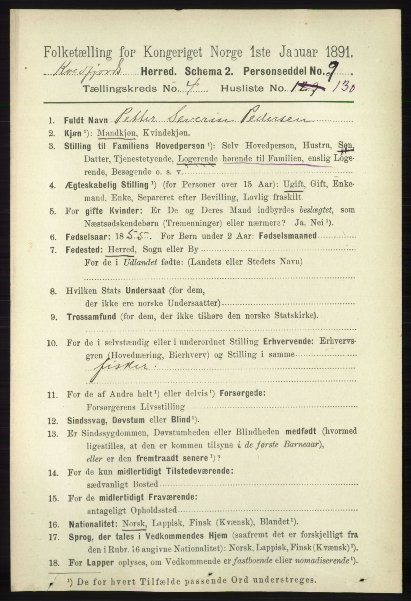 RA, 1891 census for 1911 Kvæfjord, 1891, p. 2722