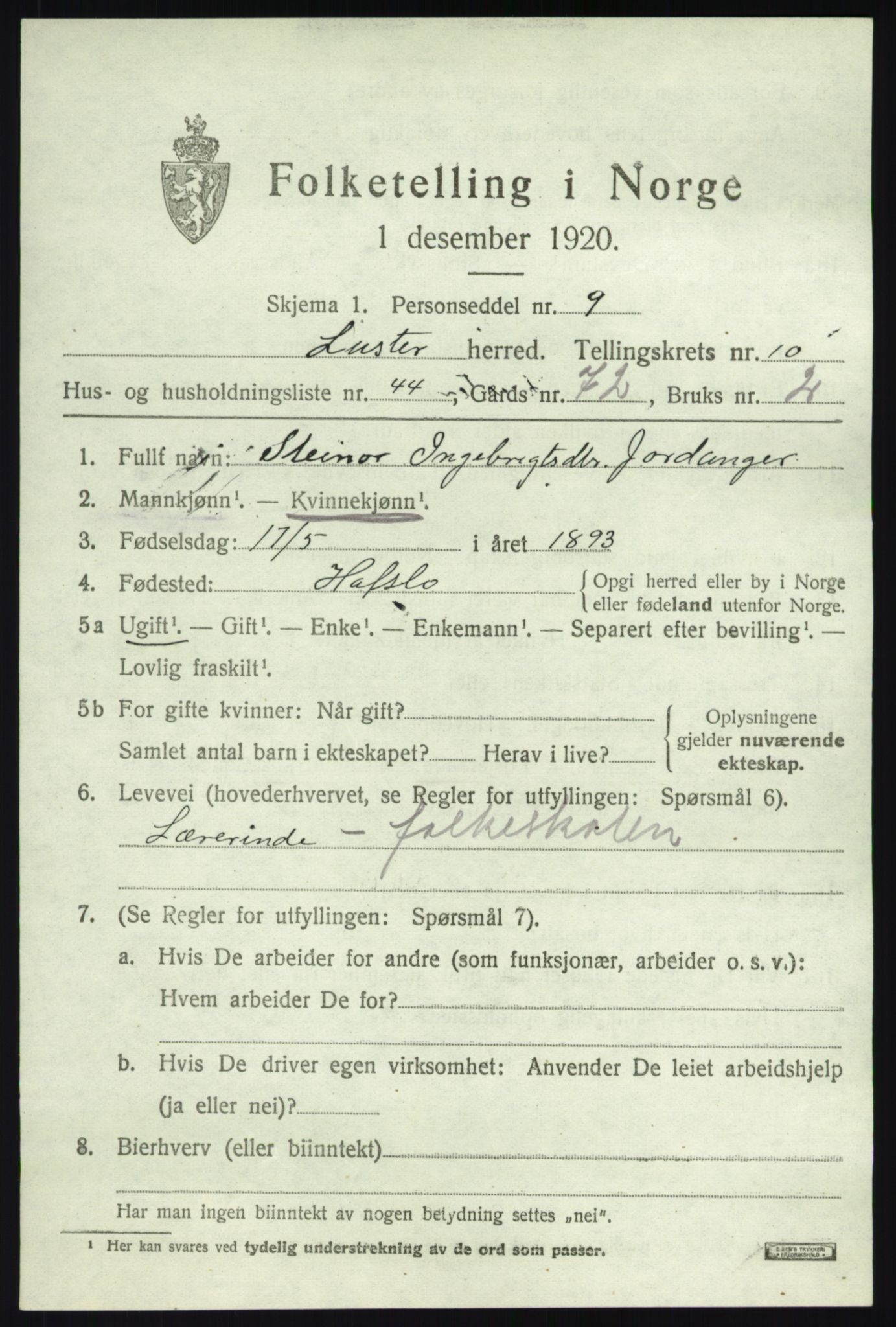 SAB, 1920 census for Luster, 1920, p. 5776