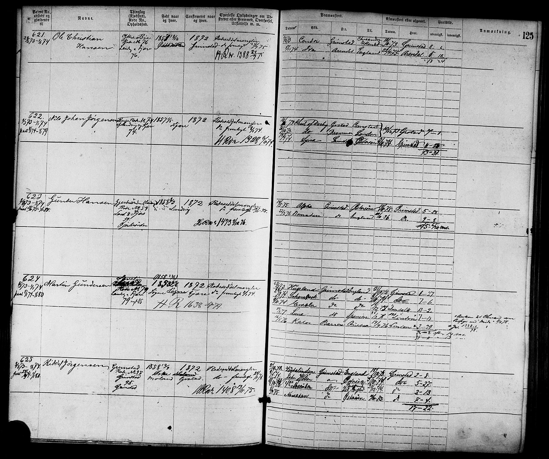 Grimstad mønstringskrets, SAK/2031-0013/F/Fa/L0001: Annotasjonsrulle nr 1-1920 med register, F-1, 1870-1892, p. 147