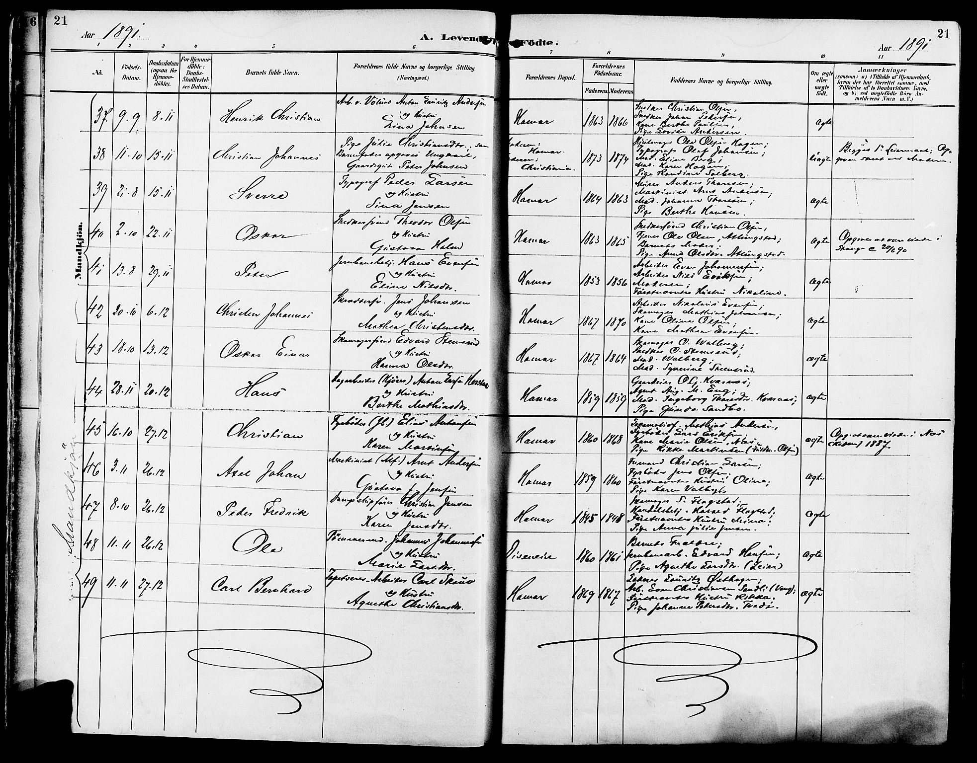 Vang prestekontor, Hedmark, SAH/PREST-008/H/Ha/Haa/L0017: Parish register (official) no. 17, 1890-1899, p. 21