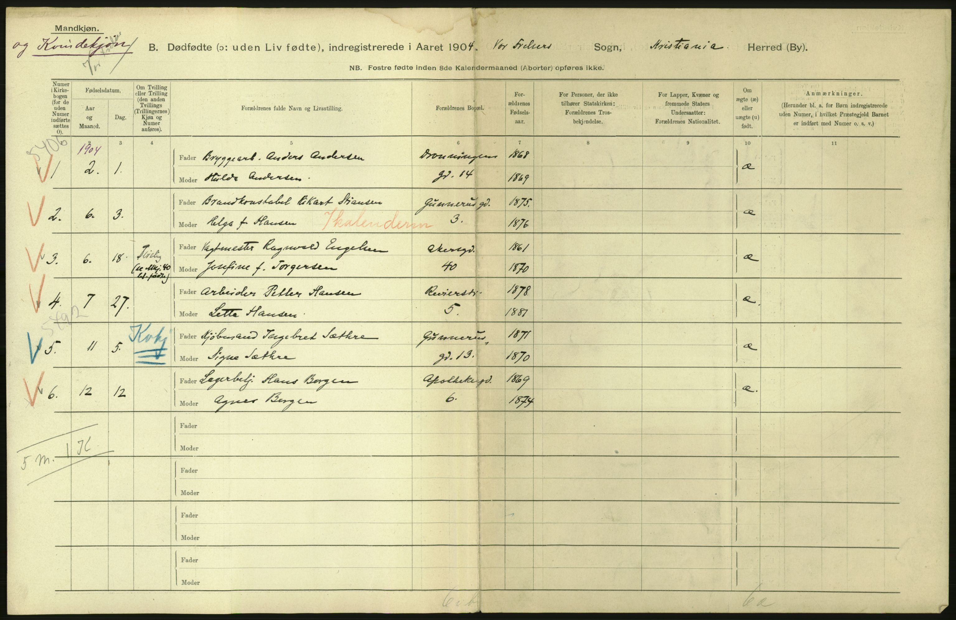 Statistisk sentralbyrå, Sosiodemografiske emner, Befolkning, RA/S-2228/D/Df/Dfa/Dfab/L0027: Smålenes amt - Finnmarkens amt: Dødfødte. Byer, 1904, p. 36