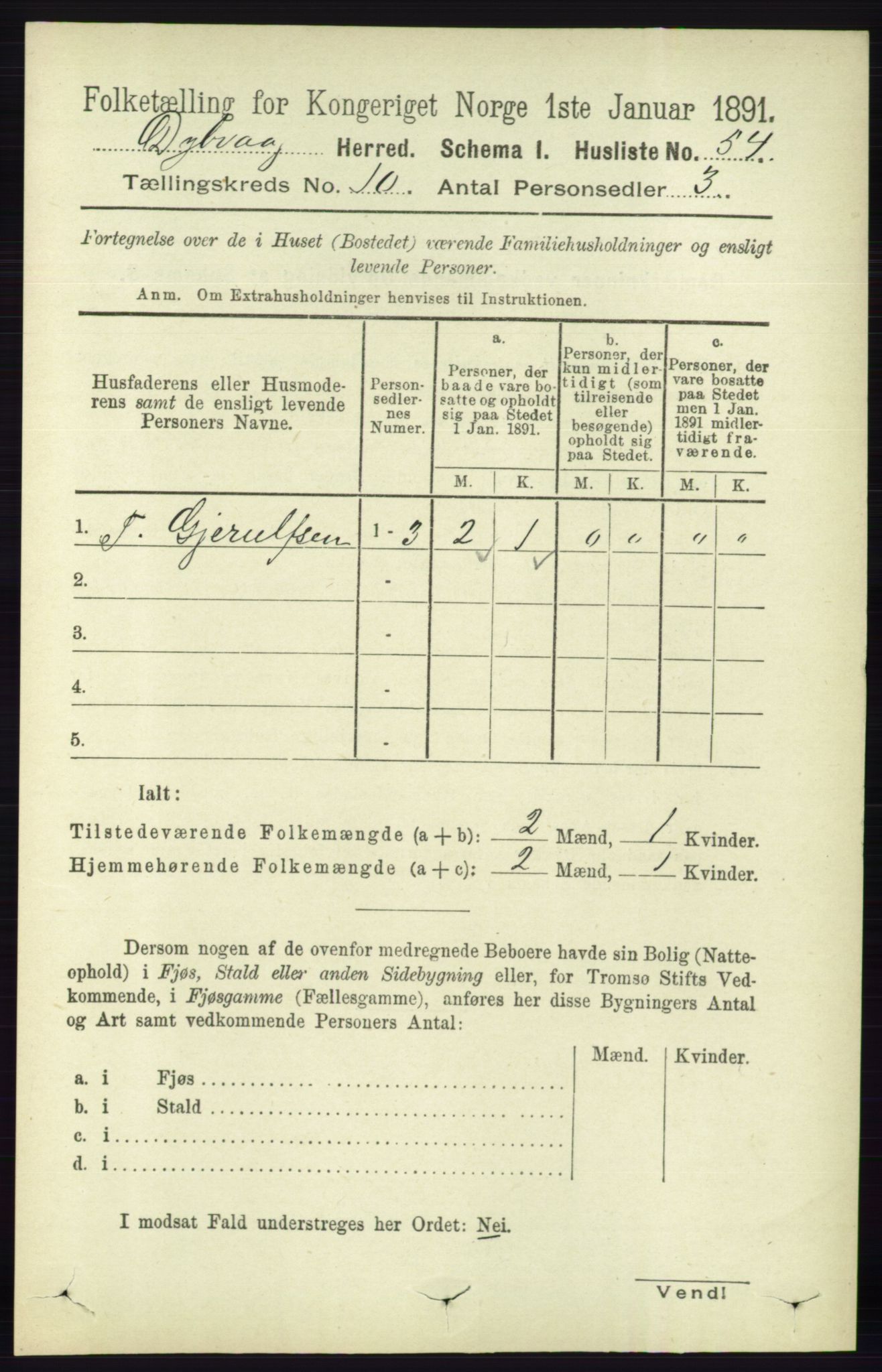 RA, 1891 census for 0915 Dypvåg, 1891, p. 3676