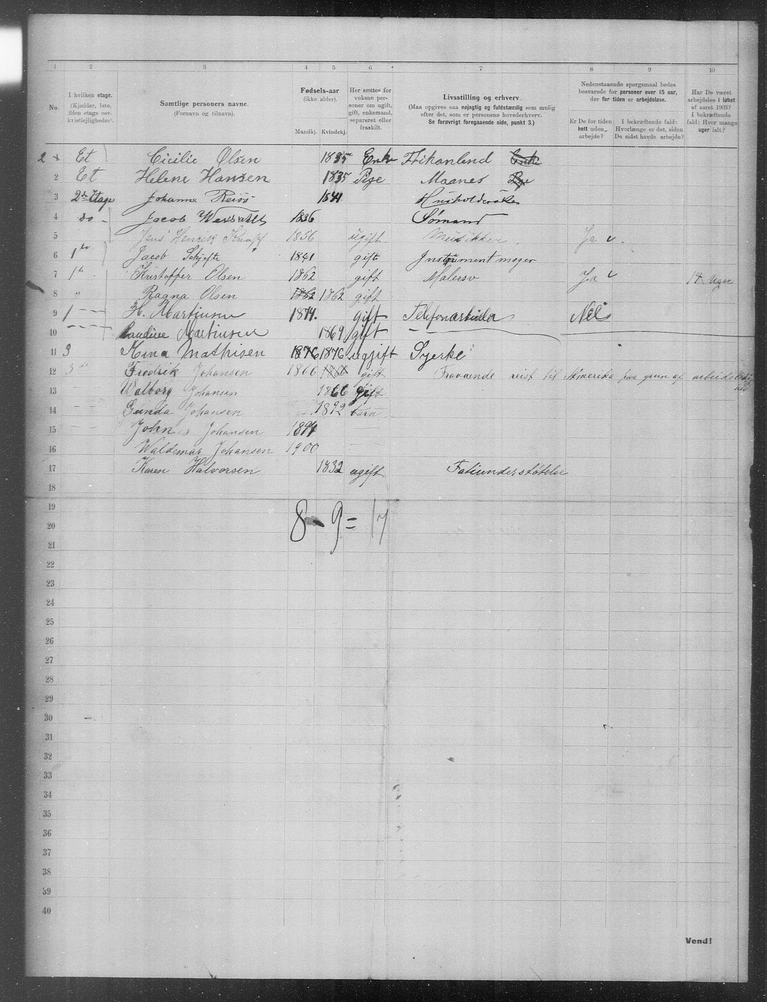 OBA, Municipal Census 1903 for Kristiania, 1903, p. 22188