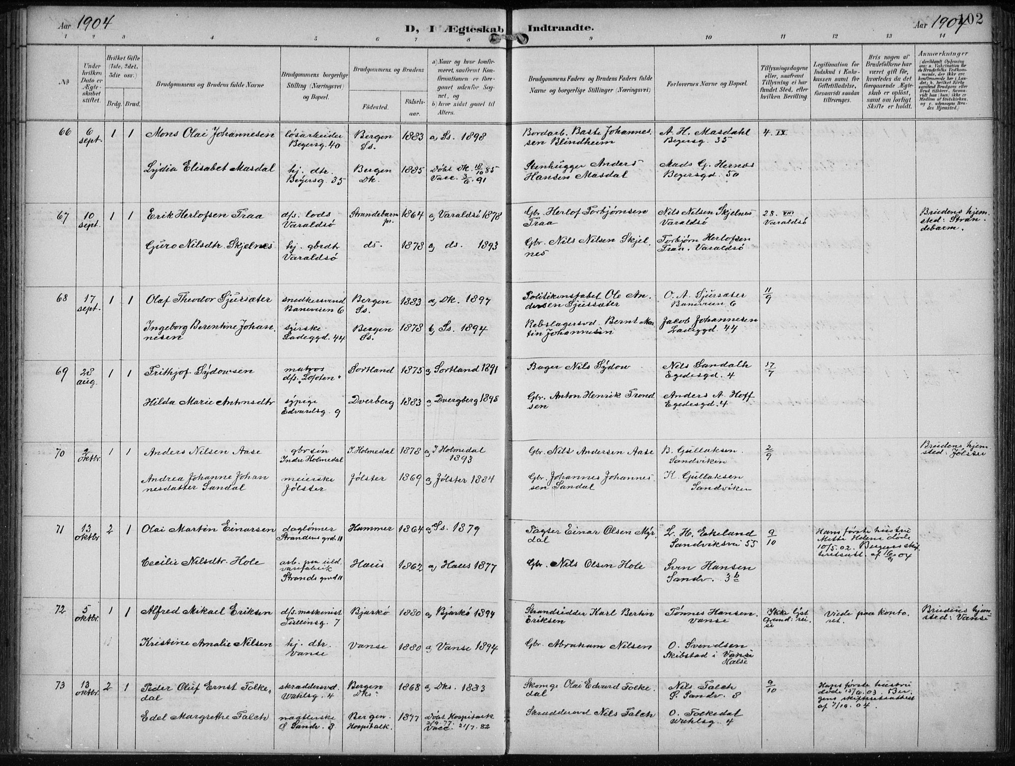 Sandviken Sokneprestembete, AV/SAB-A-77601/H/Ha/L0014: Parish register (official) no. D 1, 1896-1911, p. 102