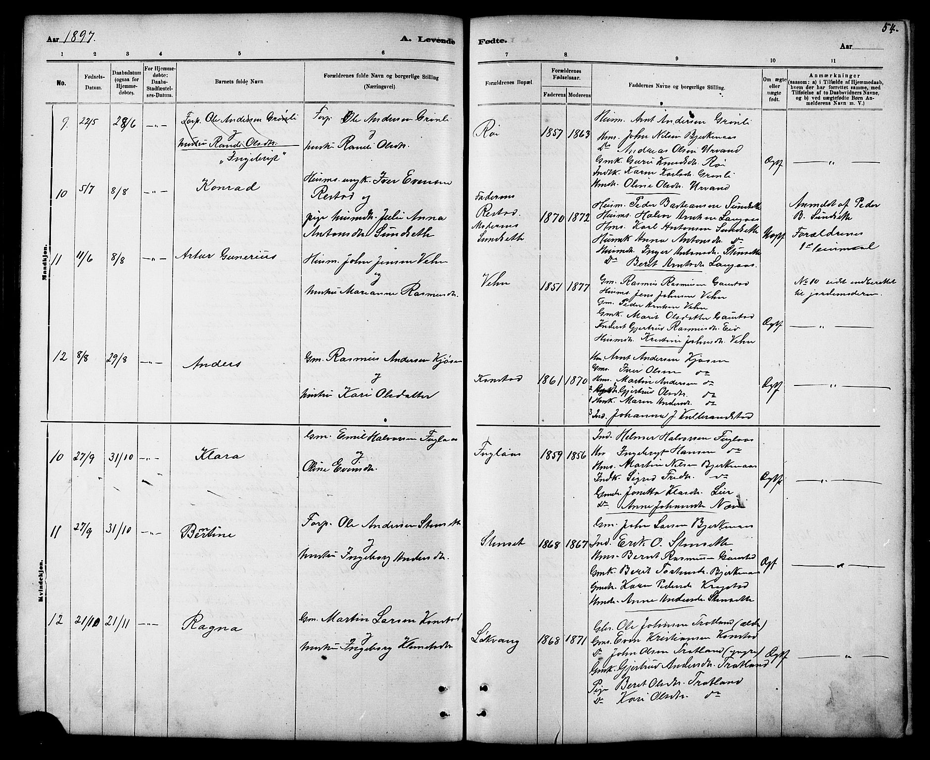 Ministerialprotokoller, klokkerbøker og fødselsregistre - Sør-Trøndelag, AV/SAT-A-1456/694/L1132: Parish register (copy) no. 694C04, 1887-1914, p. 54