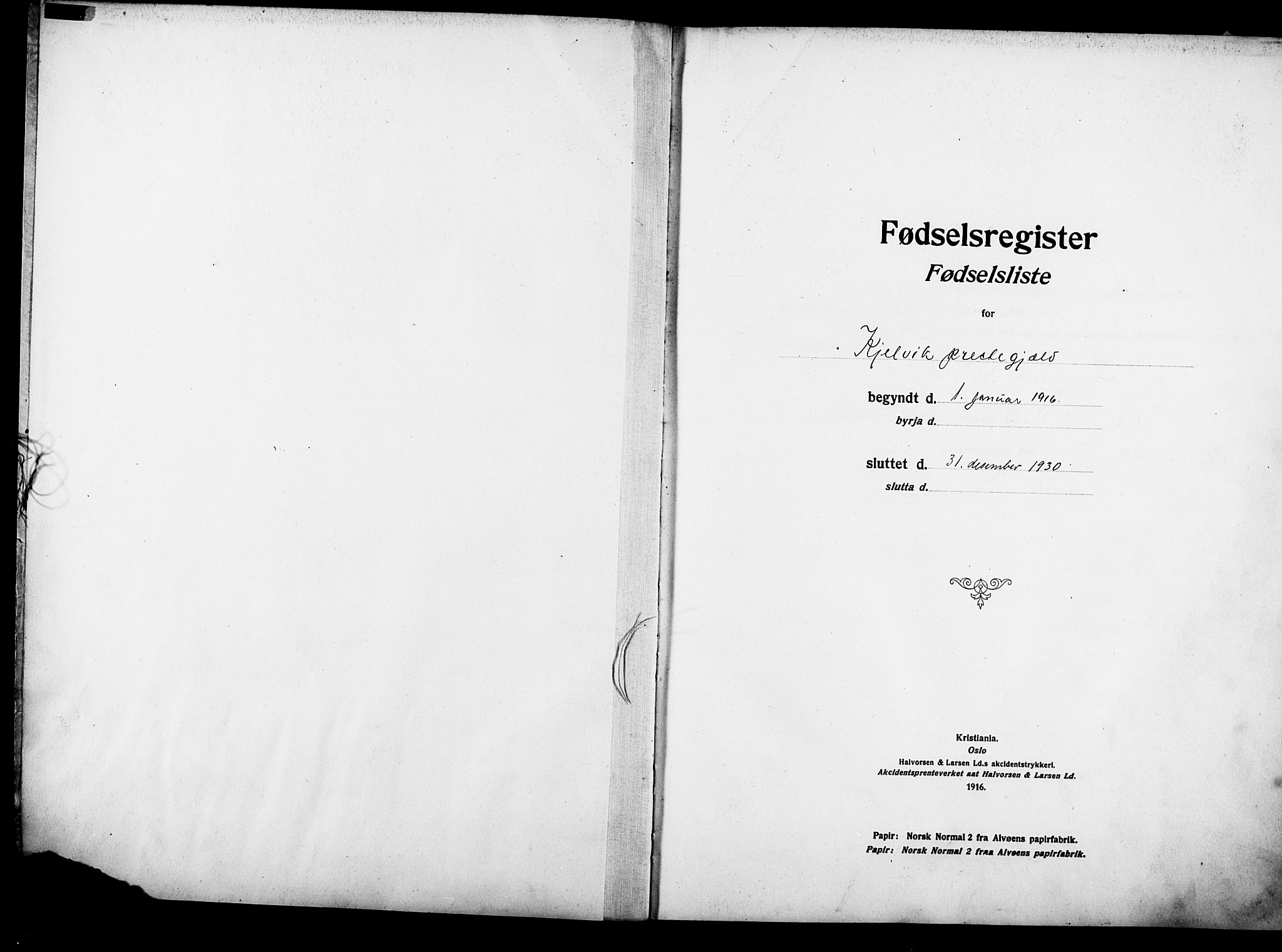 Kjelvik/Nordkapp sokneprestkontor, SATØ/S-1350/I/Ia/L0015: Birth register no. 15, 1916-1930