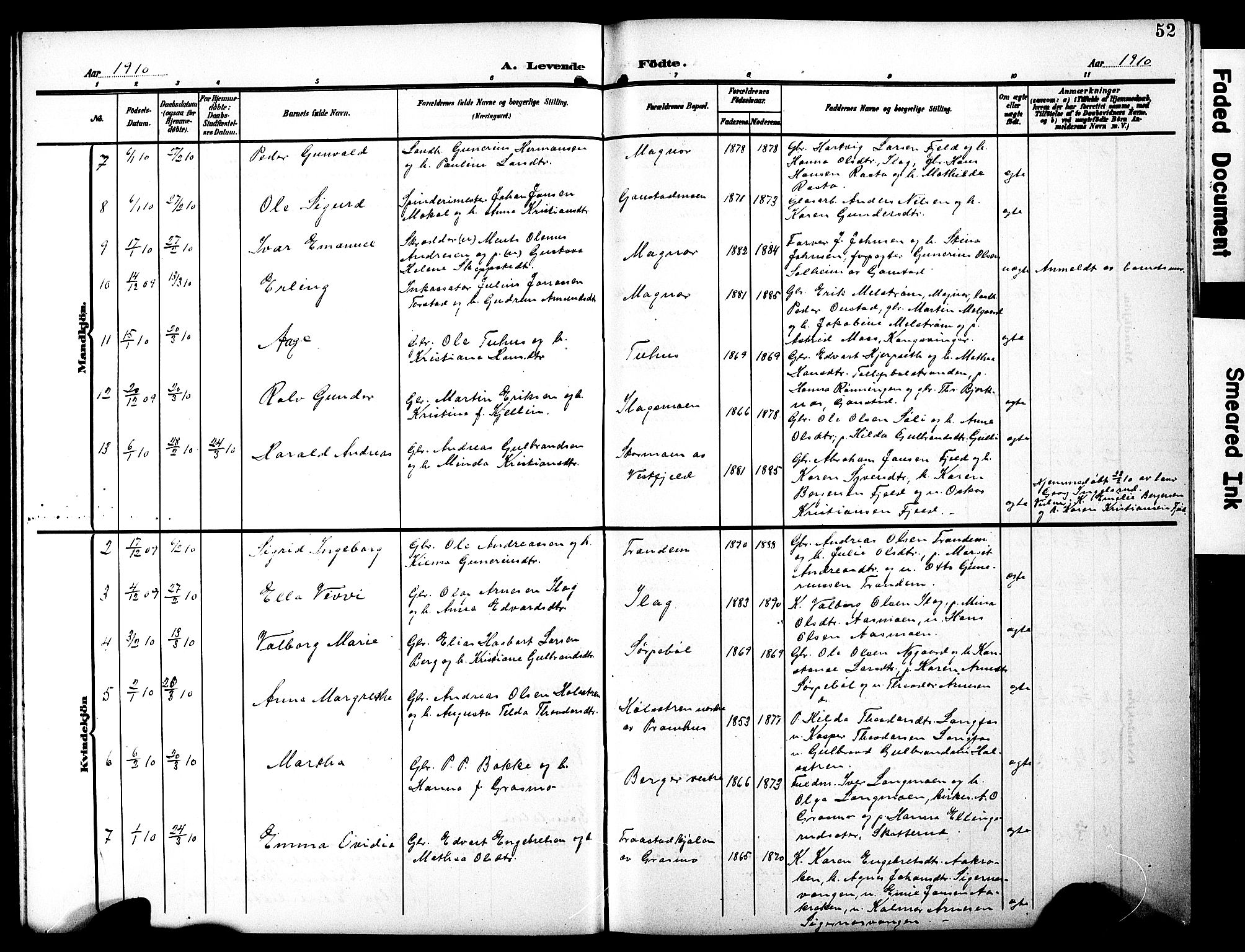 Eidskog prestekontor, SAH/PREST-026/H/Ha/Hab/L0003: Parish register (copy) no. 3, 1904-1919, p. 52