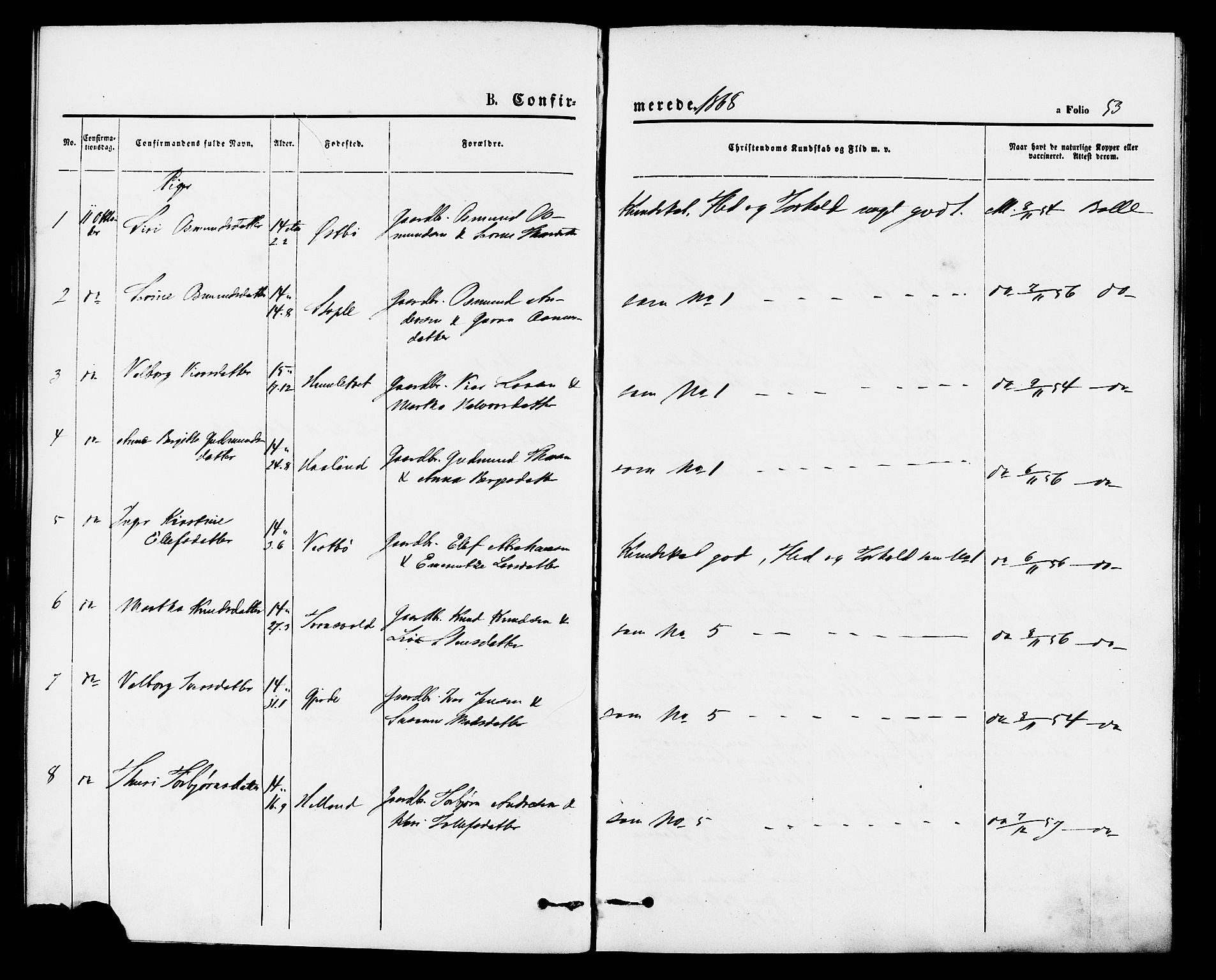 Vikedal sokneprestkontor, AV/SAST-A-101840/01/IV: Parish register (official) no. A 8, 1868-1885, p. 53