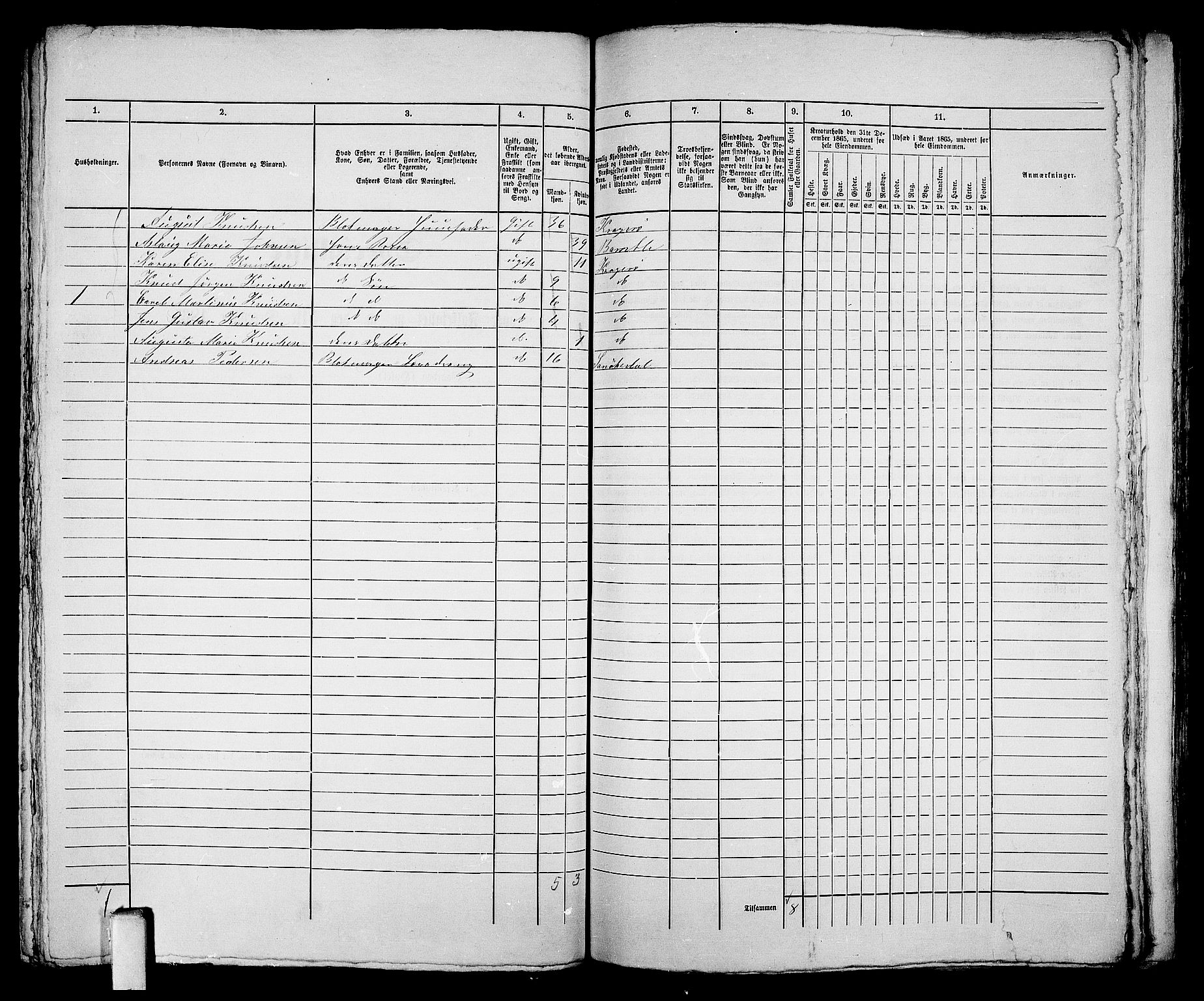 RA, 1865 census for Kragerø/Kragerø, 1865, p. 417