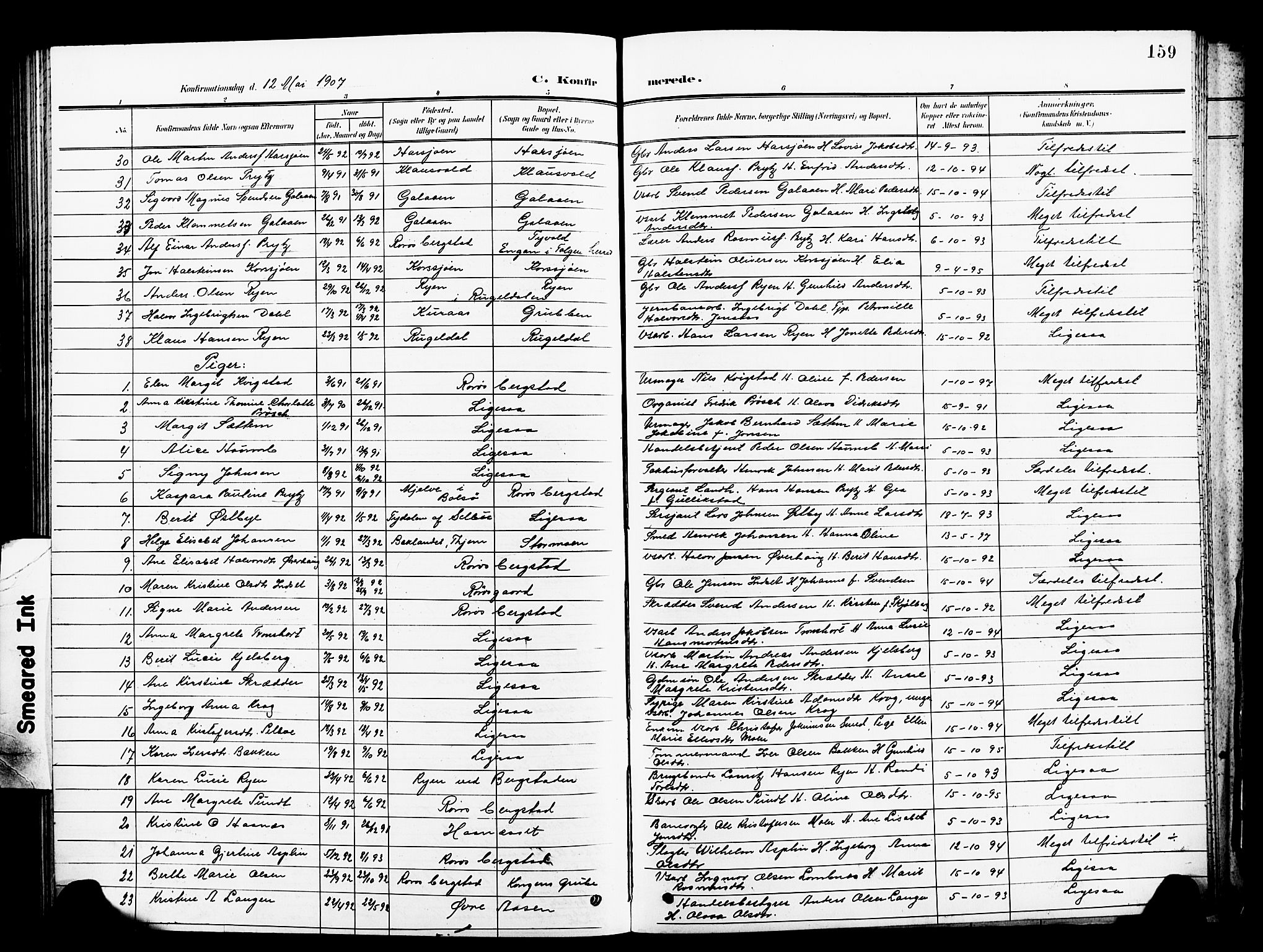 Ministerialprotokoller, klokkerbøker og fødselsregistre - Sør-Trøndelag, SAT/A-1456/681/L0942: Parish register (copy) no. 681C06, 1906-1925, p. 159