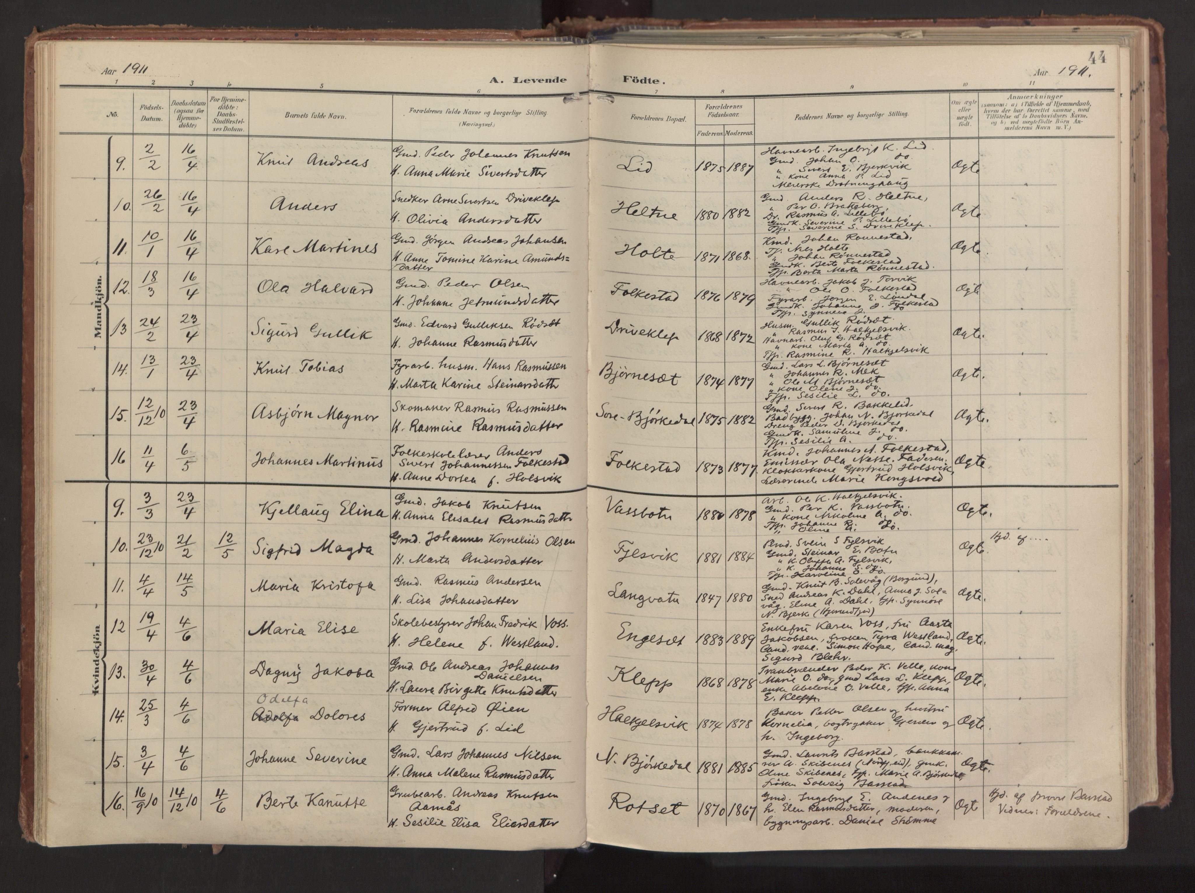 Ministerialprotokoller, klokkerbøker og fødselsregistre - Møre og Romsdal, AV/SAT-A-1454/511/L0144: Parish register (official) no. 511A11, 1906-1923, p. 44