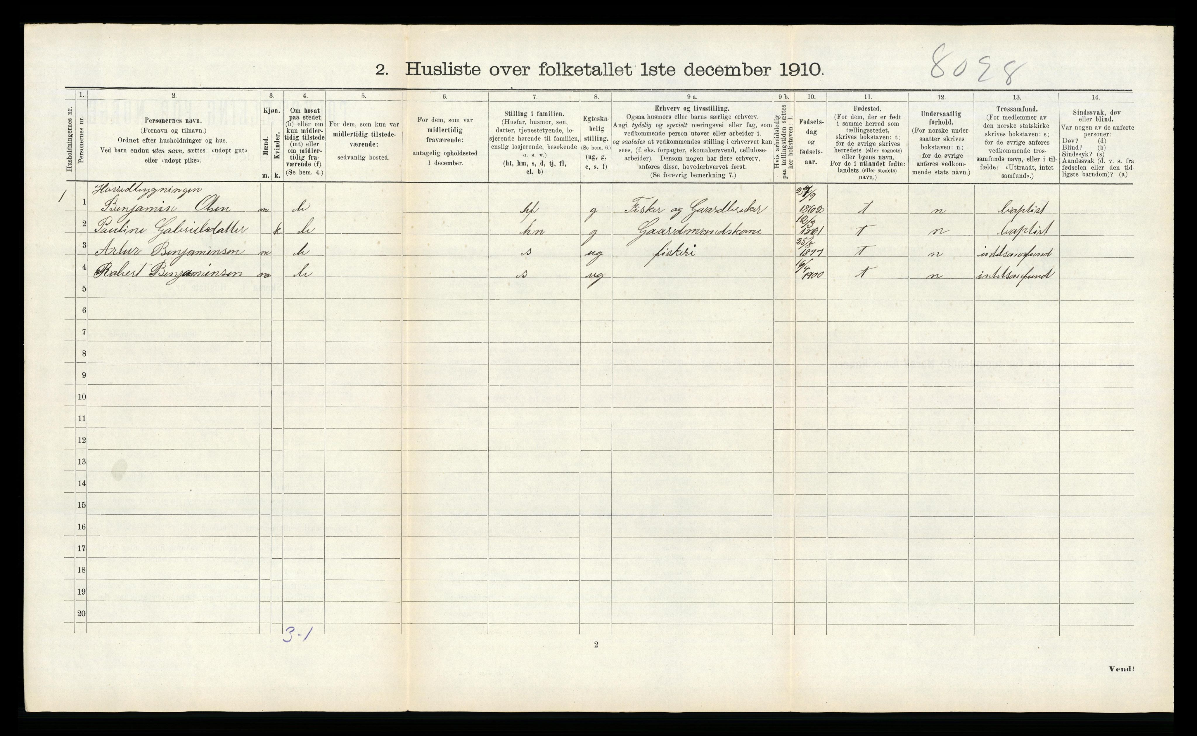 RA, 1910 census for Vikna, 1910, p. 962