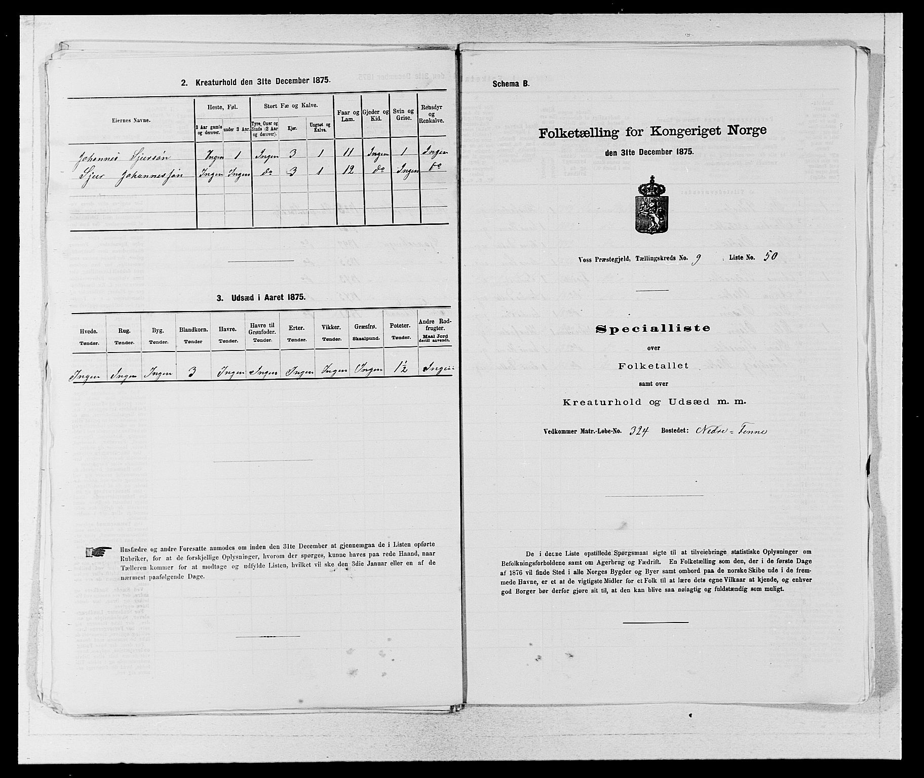 SAB, 1875 census for 1235P Voss, 1875, p. 1145