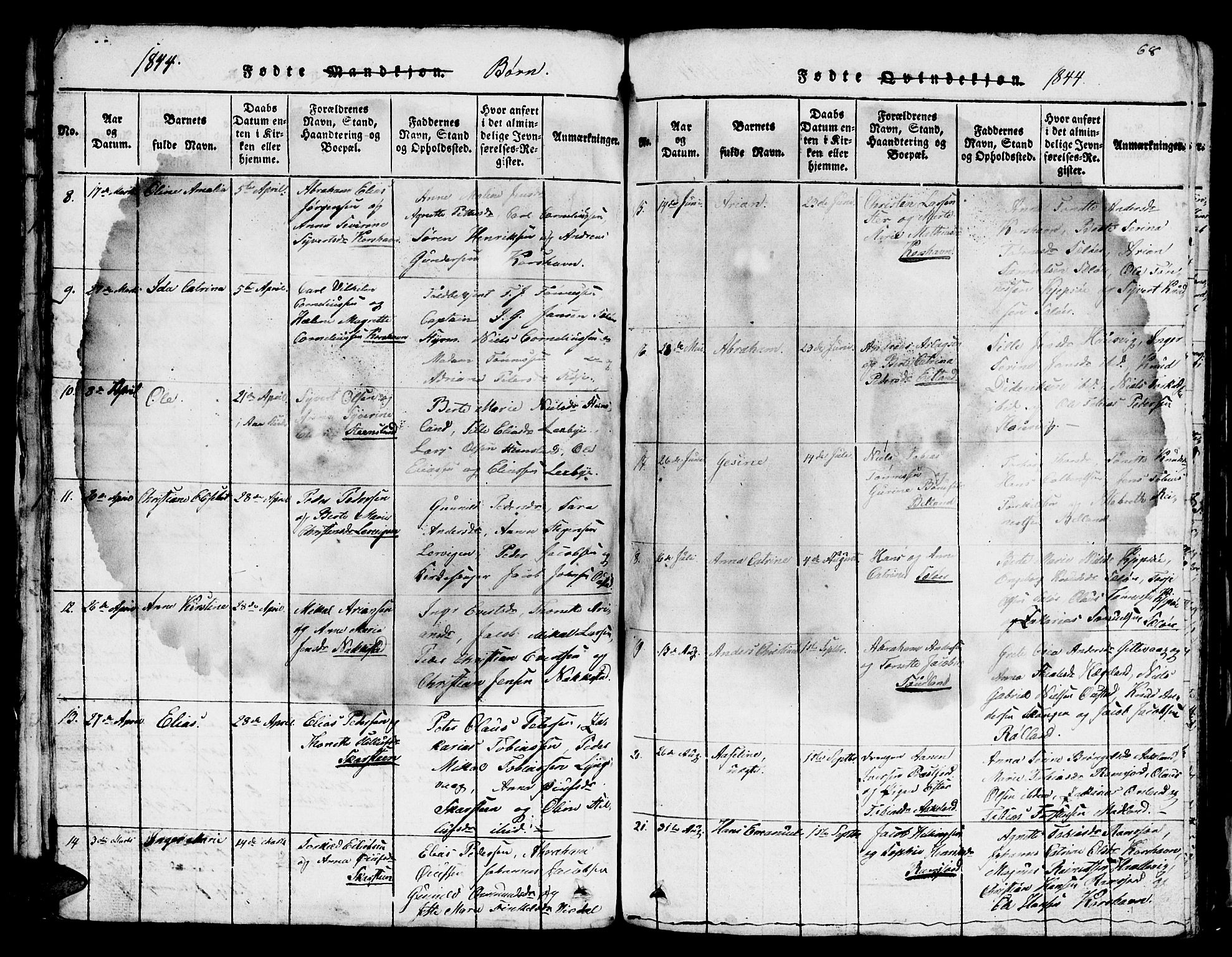 Lyngdal sokneprestkontor, AV/SAK-1111-0029/F/Fb/Fba/L0001: Parish register (copy) no. B 1, 1816-1876, p. 68