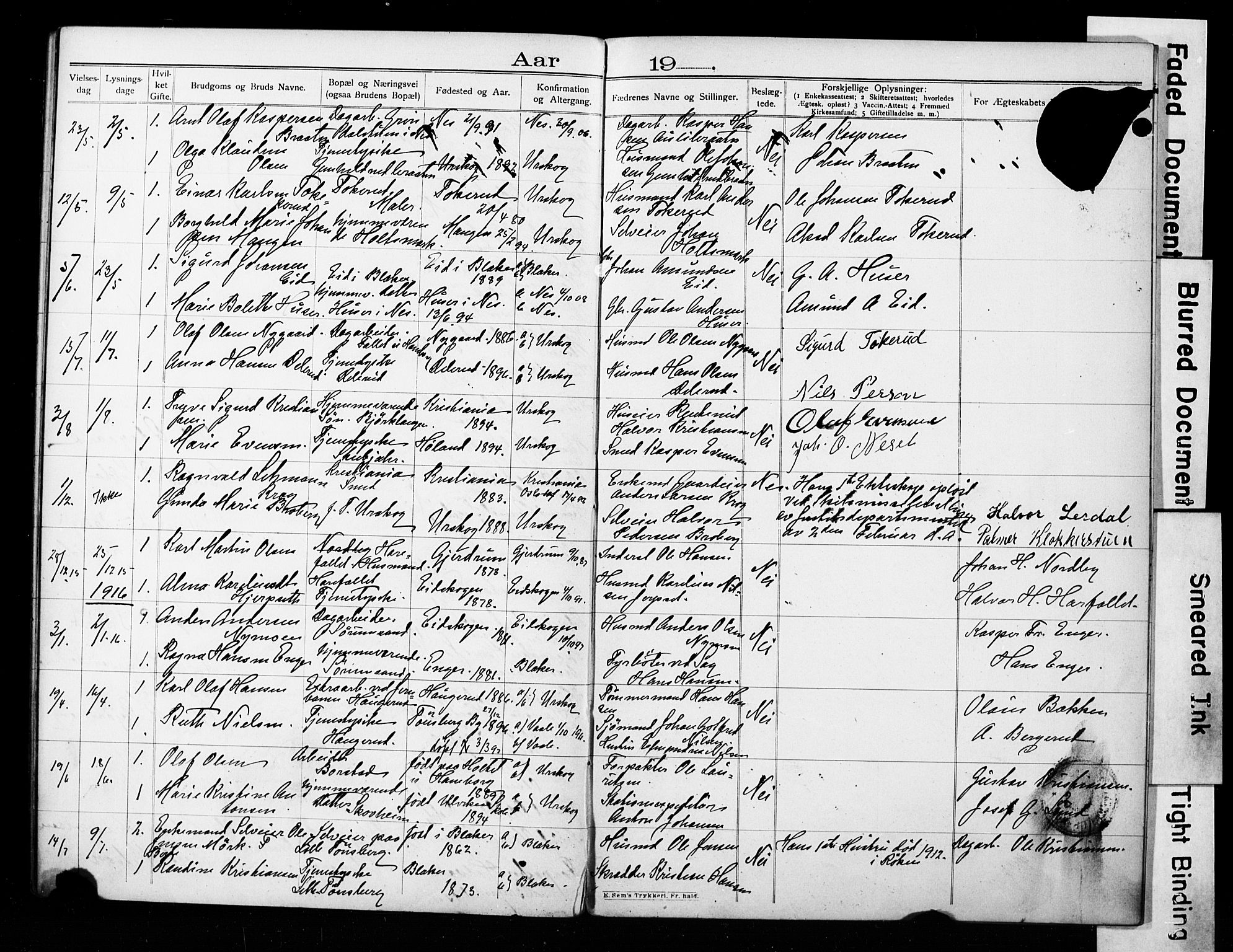 Aurskog prestekontor Kirkebøker, SAO/A-10304a/H/Ha/L0001: Banns register no. 1, 1905-1918