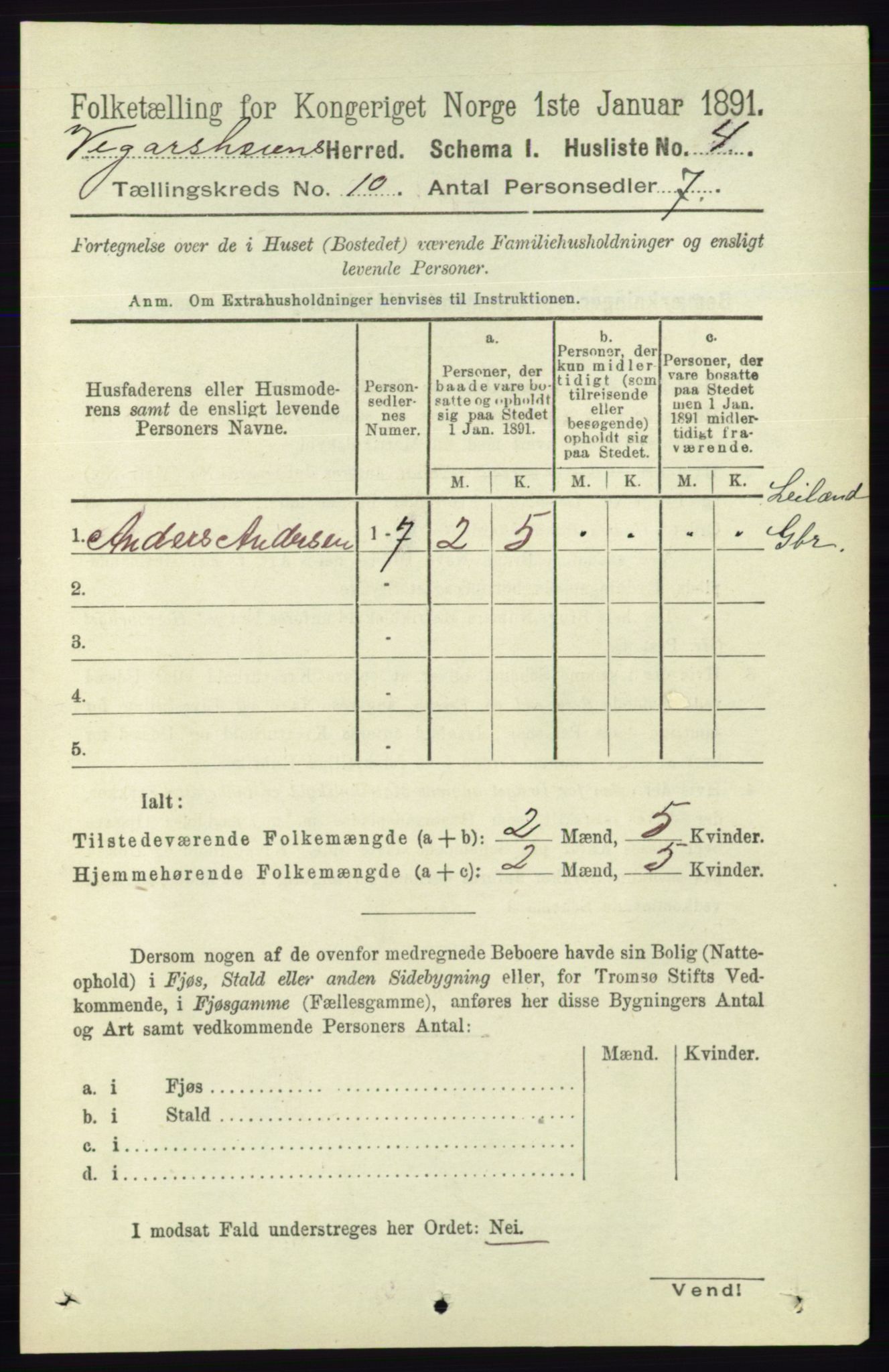 RA, 1891 census for 0912 Vegårshei, 1891, p. 1882