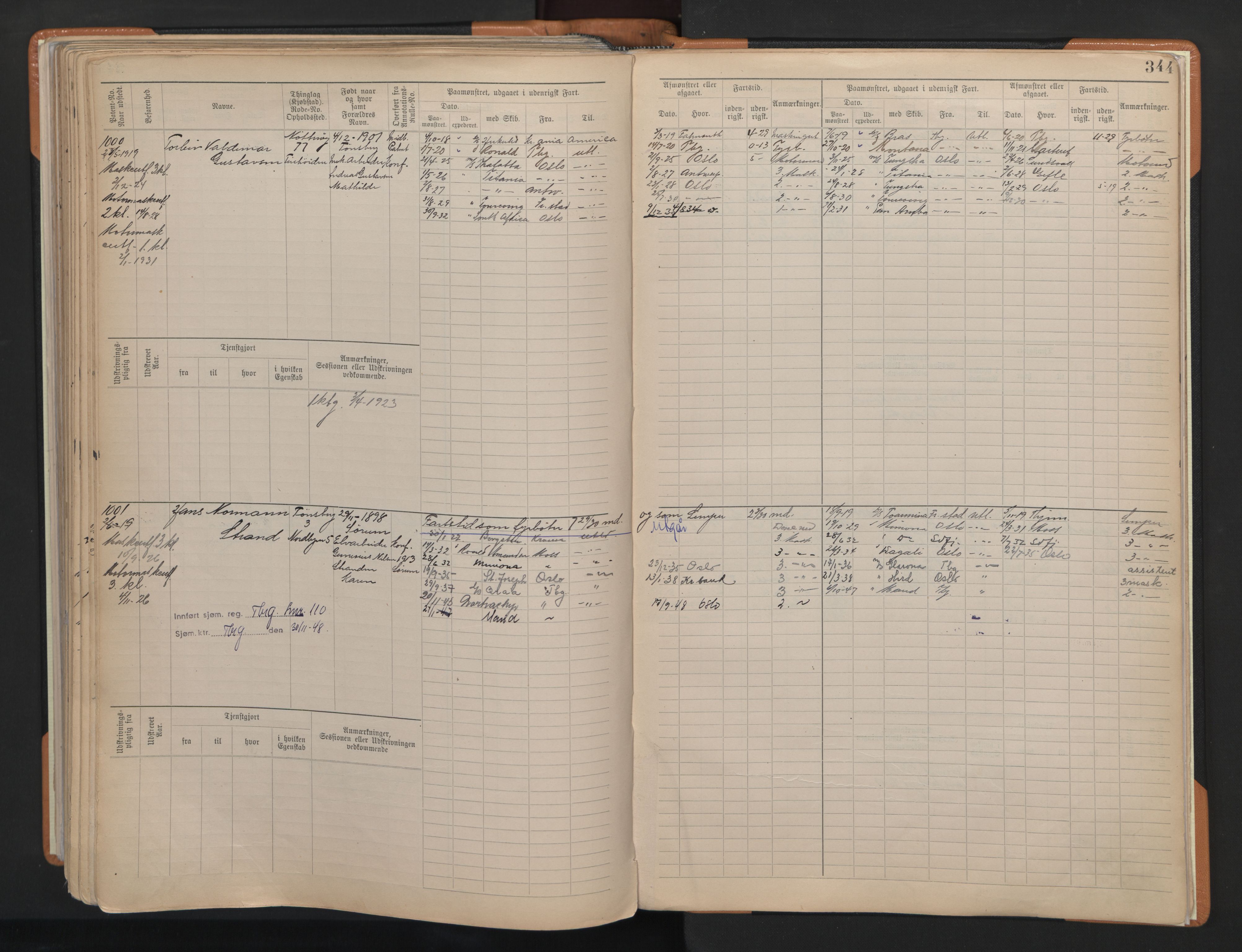 Tønsberg innrulleringskontor, AV/SAKO-A-786/F/Fe/L0004: Maskinist- og fyrbøterrulle Patent nr. 315-1079, 1902-1922, p. 344