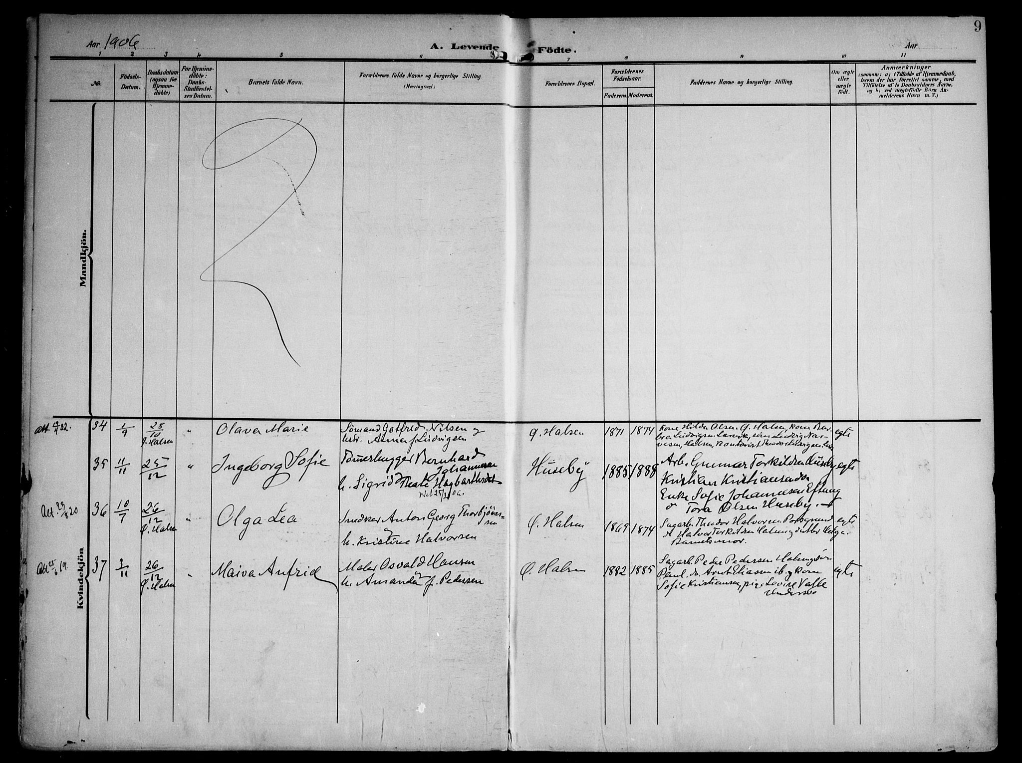 Tjølling kirkebøker, AV/SAKO-A-60/F/Fa/L0010: Parish register (official) no. 10, 1906-1923, p. 9