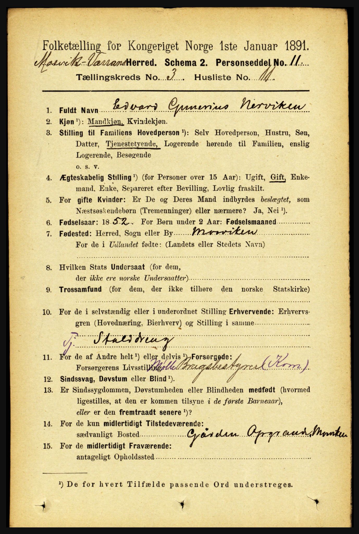 RA, 1891 census for 1723 Mosvik og Verran, 1891, p. 995