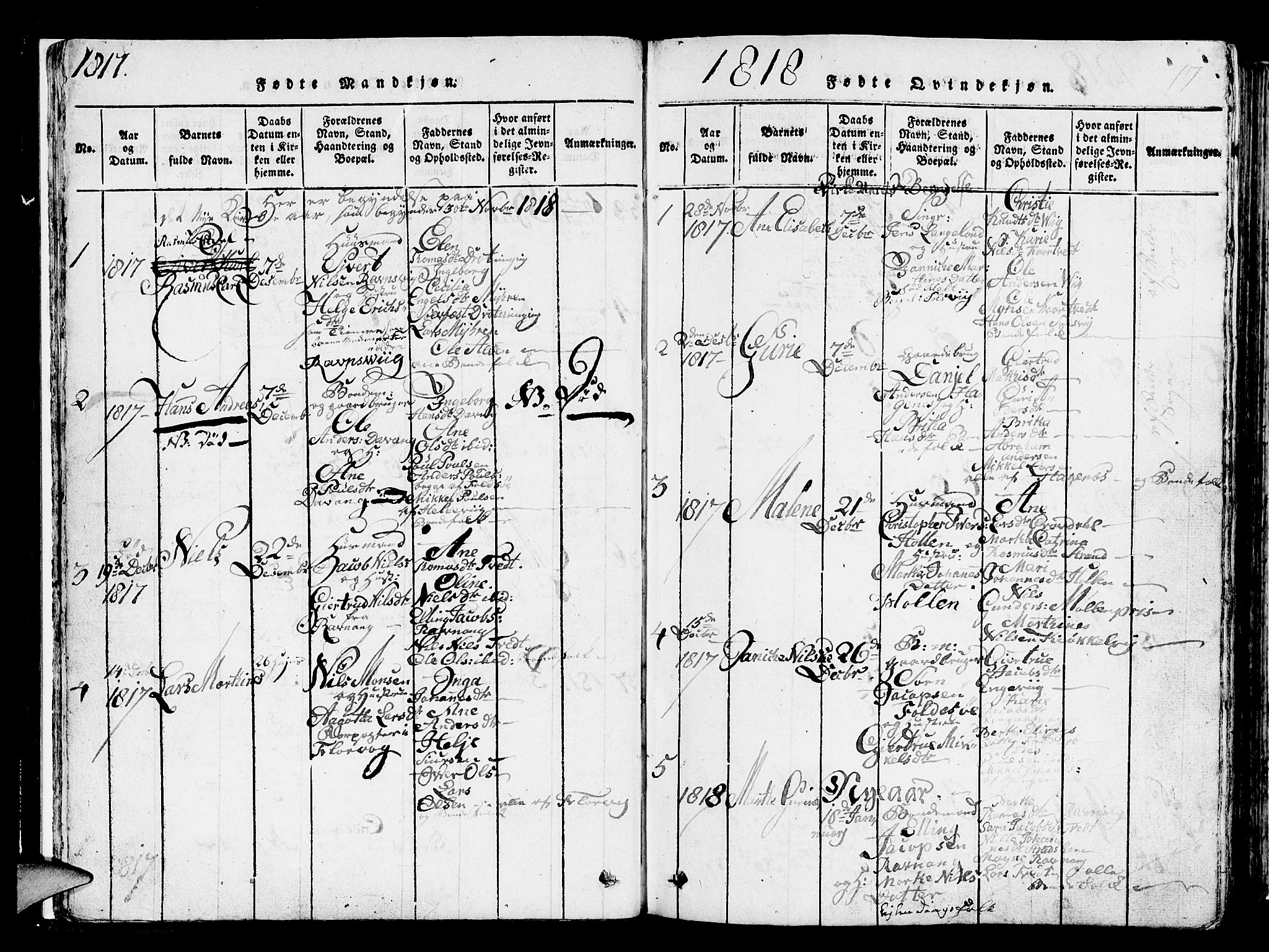 Askøy Sokneprestembete, SAB/A-74101/H/Ha/Hab/Haba/L0002: Parish register (copy) no. A 2, 1815-1846, p. 17