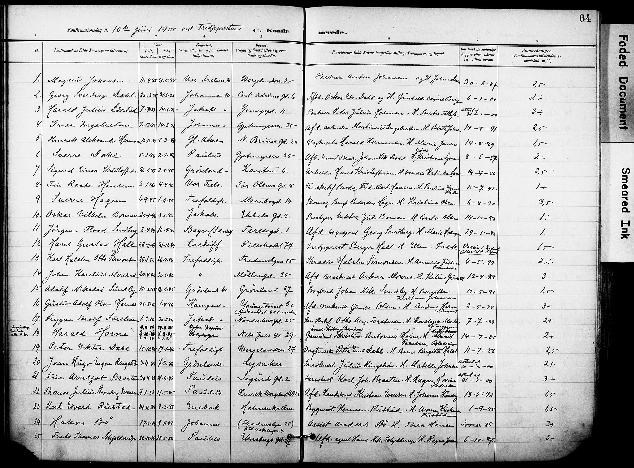 Trefoldighet prestekontor Kirkebøker, SAO/A-10882/F/Fb/L0004: Parish register (official) no. II 4, 1896-1915, p. 64