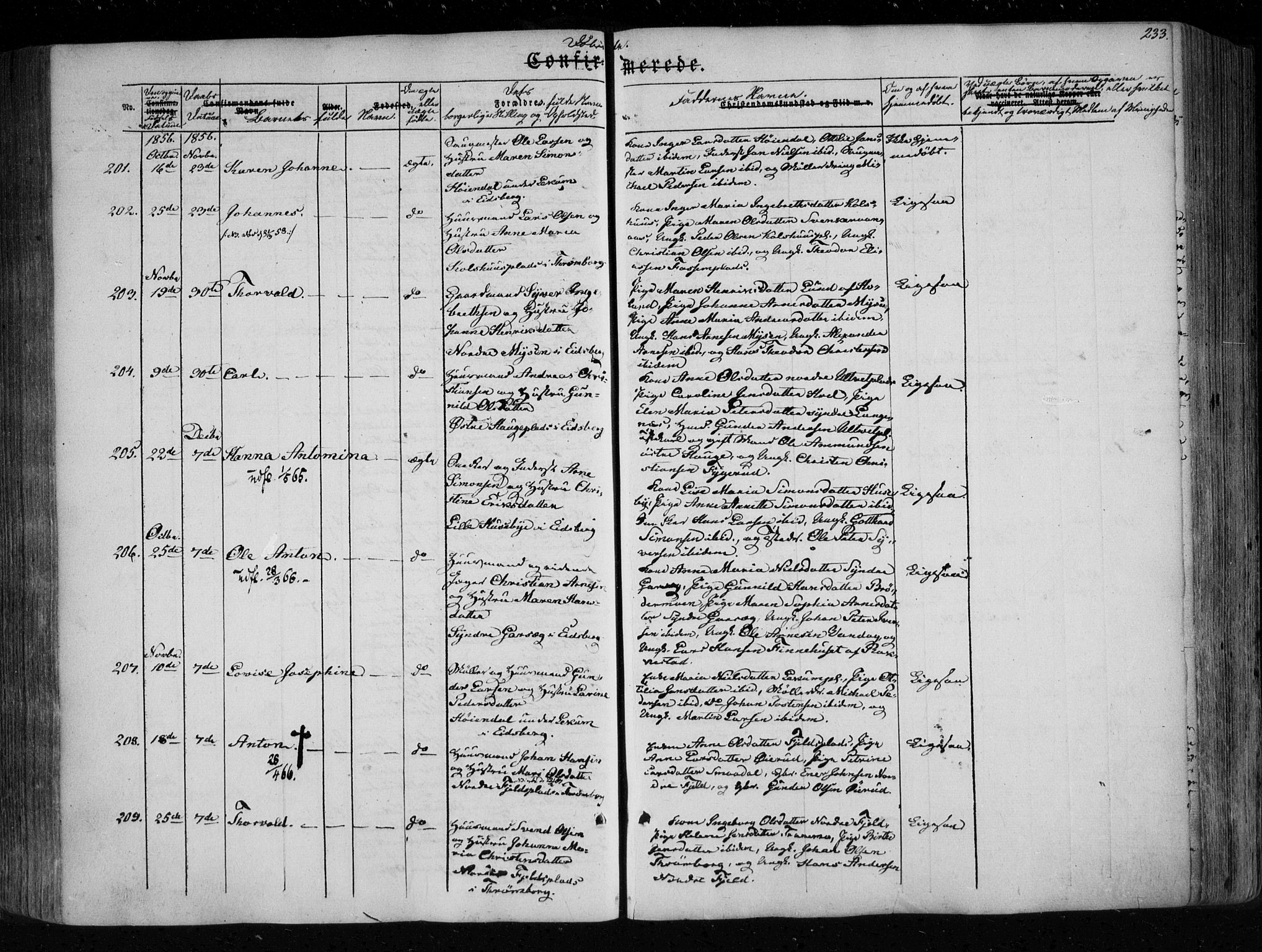 Eidsberg prestekontor Kirkebøker, AV/SAO-A-10905/F/Fa/L0009: Parish register (official) no. I 9, 1849-1856, p. 233