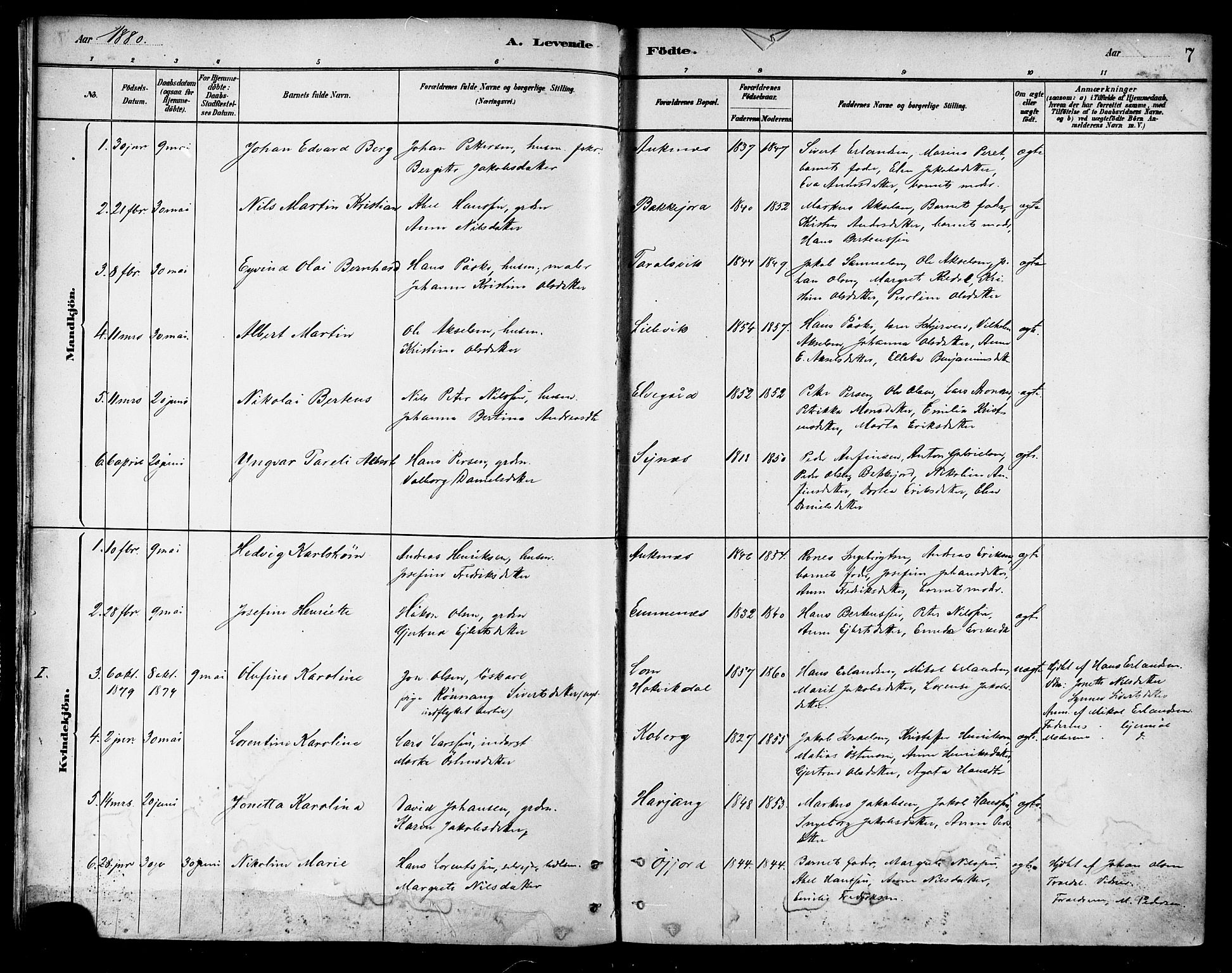 Ministerialprotokoller, klokkerbøker og fødselsregistre - Nordland, AV/SAT-A-1459/866/L0938: Parish register (official) no. 866A01, 1879-1893, p. 7