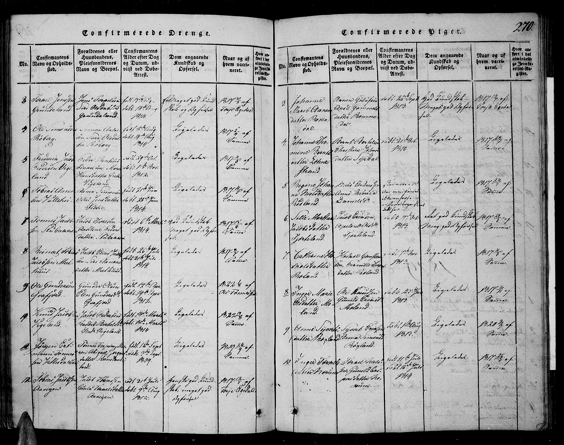 Sør-Audnedal sokneprestkontor, AV/SAK-1111-0039/F/Fa/Fab/L0005: Parish register (official) no. A 5, 1816-1830, p. 270