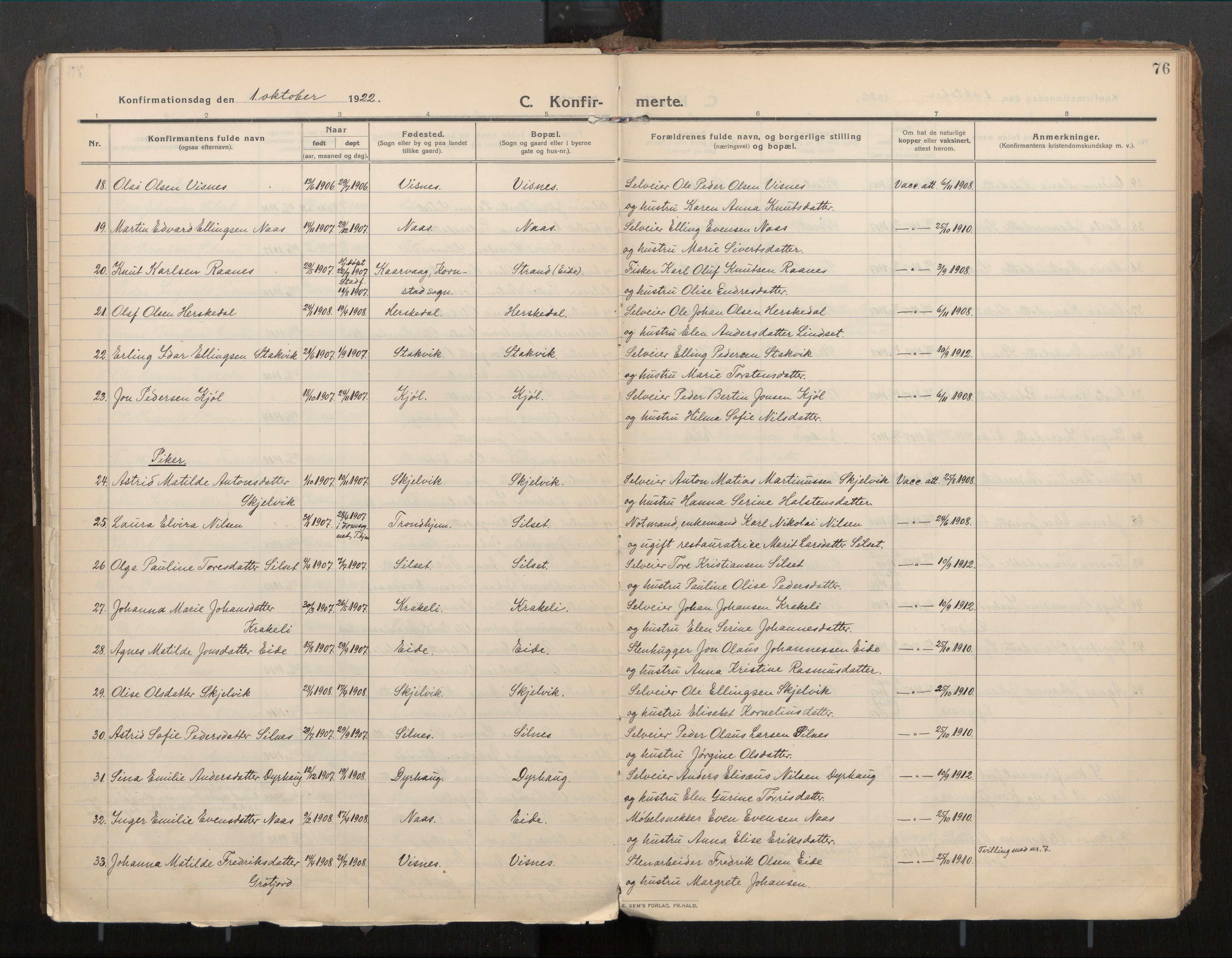 Ministerialprotokoller, klokkerbøker og fødselsregistre - Møre og Romsdal, AV/SAT-A-1454/571/L0836b: Parish register (official) no. 571A03, 1911-1926, p. 76