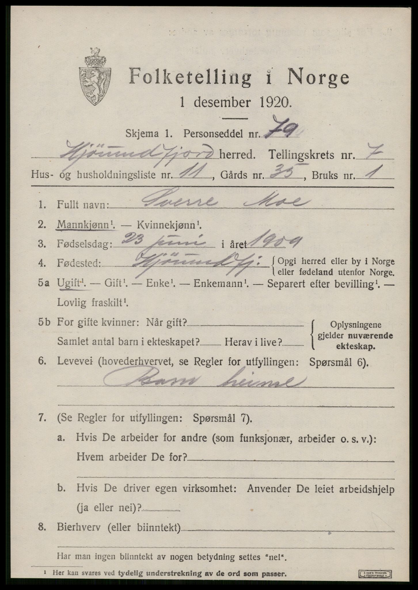 SAT, 1920 census for Hjørundfjord, 1920, p. 2569