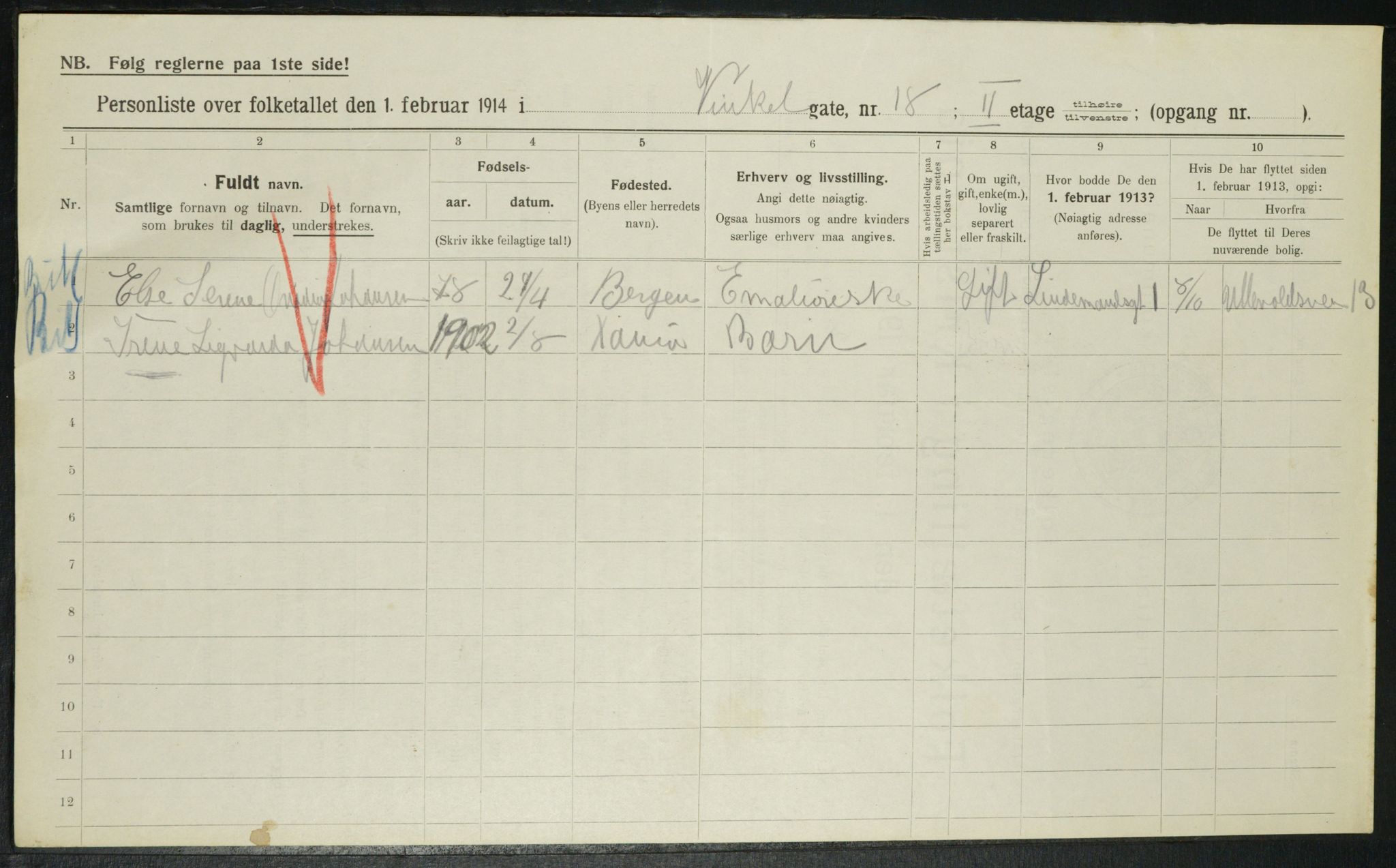 OBA, Municipal Census 1914 for Kristiania, 1914, p. 125138