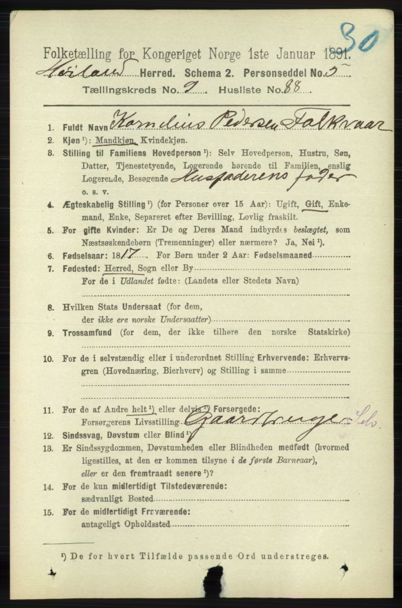 RA, 1891 census for 1123 Høyland, 1891, p. 4045