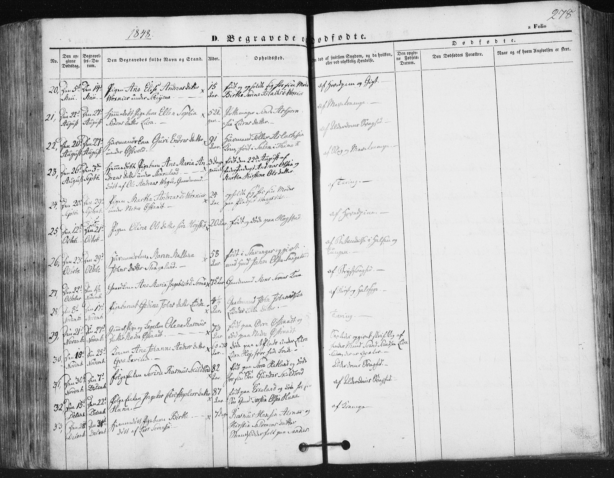 Høyland sokneprestkontor, SAST/A-101799/001/30BA/L0008: Parish register (official) no. A 8, 1841-1856, p. 278