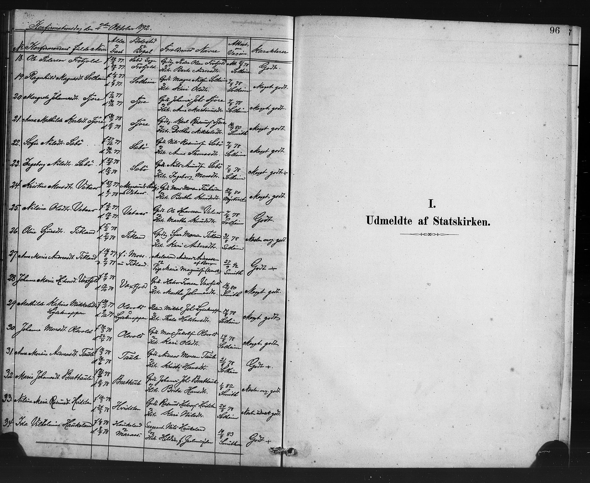 Manger sokneprestembete, AV/SAB-A-76801/H/Haa: Parish register (official) no. D 1, 1881-1892, p. 96